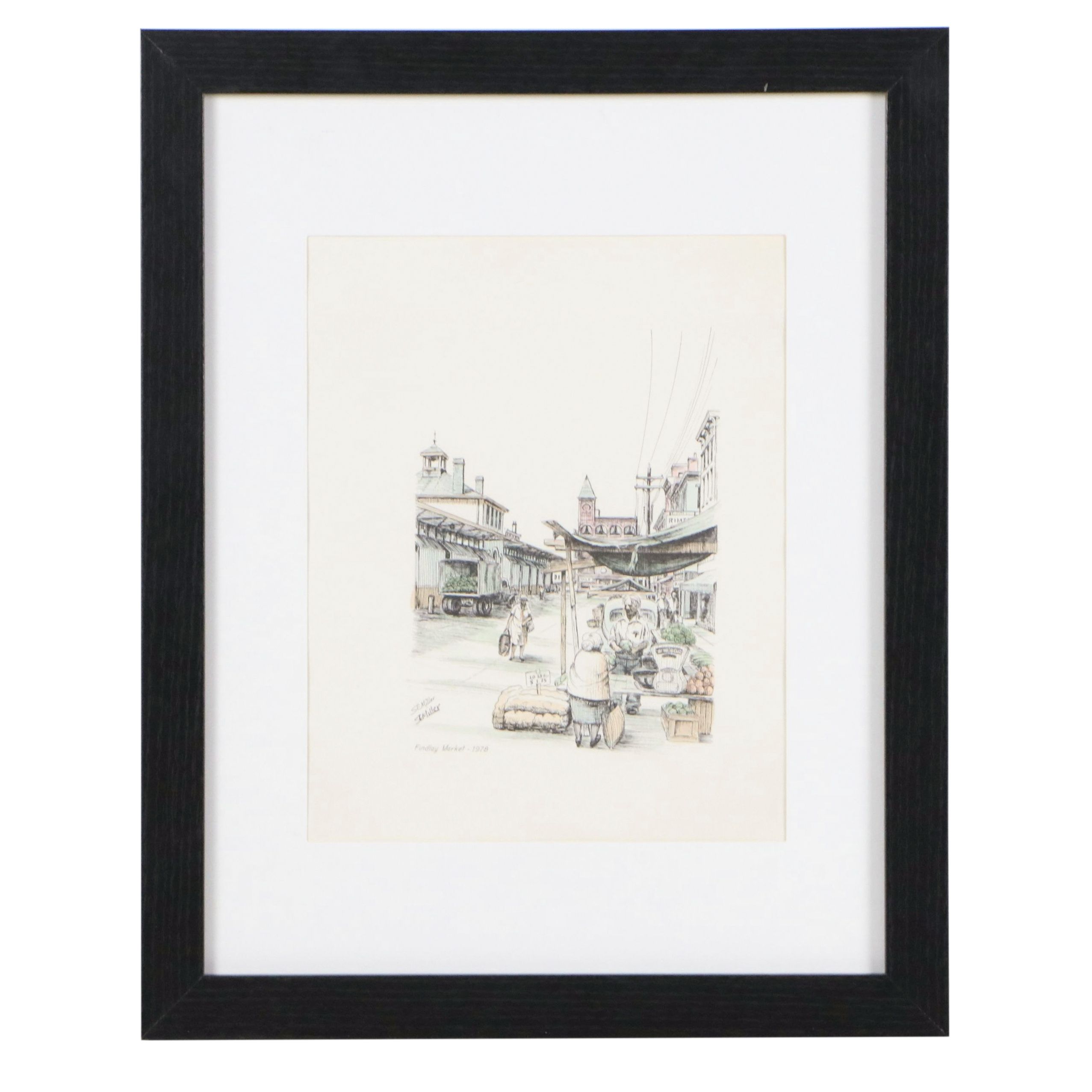 S. E. Miller Hand-Colored Lithograph "Findlay Market," Circa 1978