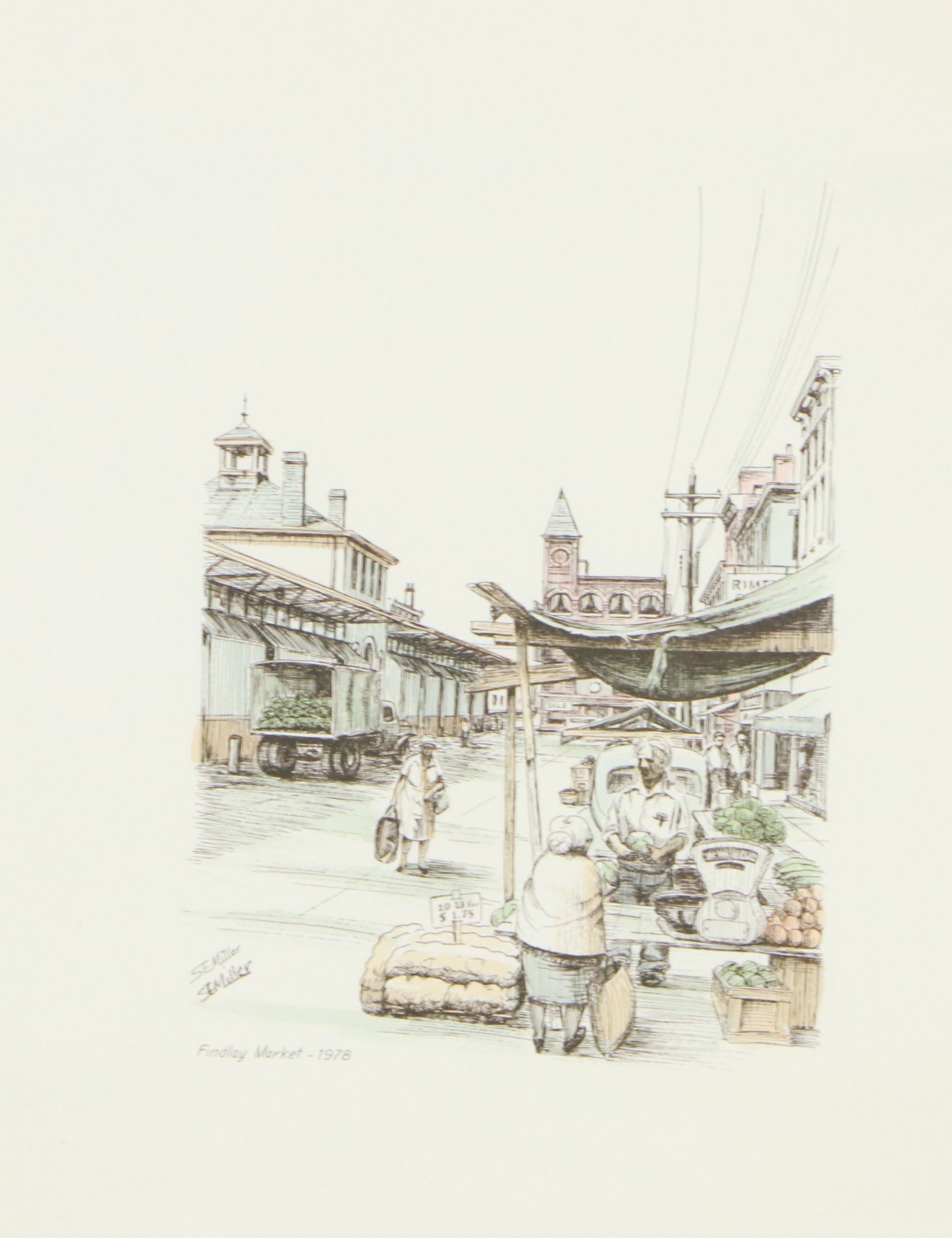 S. E. Miller Hand-Colored Lithograph "Findlay Market," Circa 1978