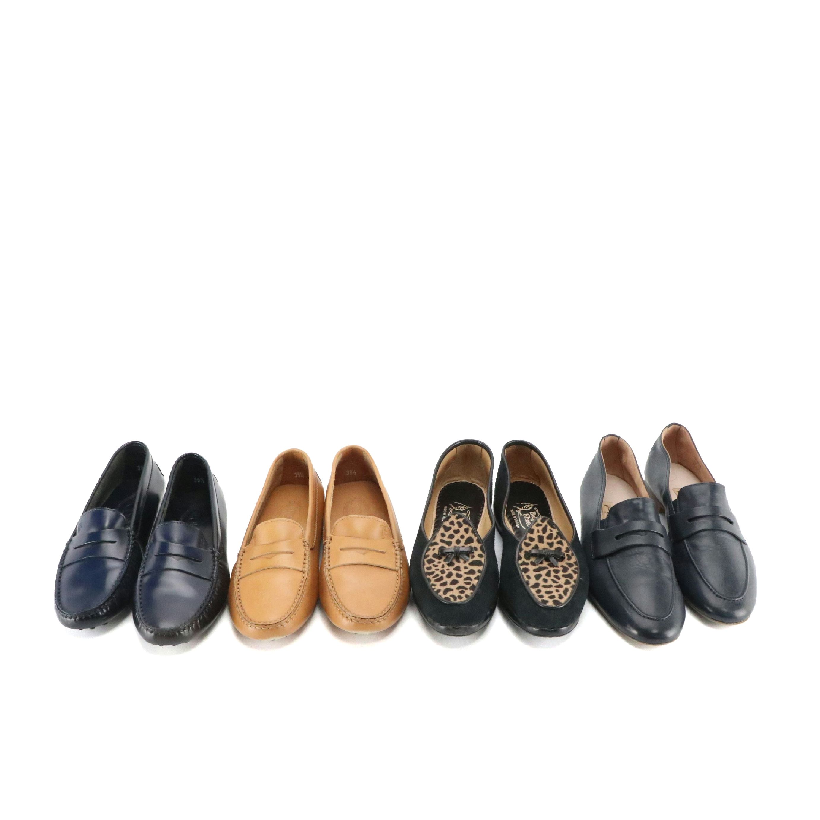 Tod's and Paul Green Navy Blue and Caramel Leather Penny Loafers, More