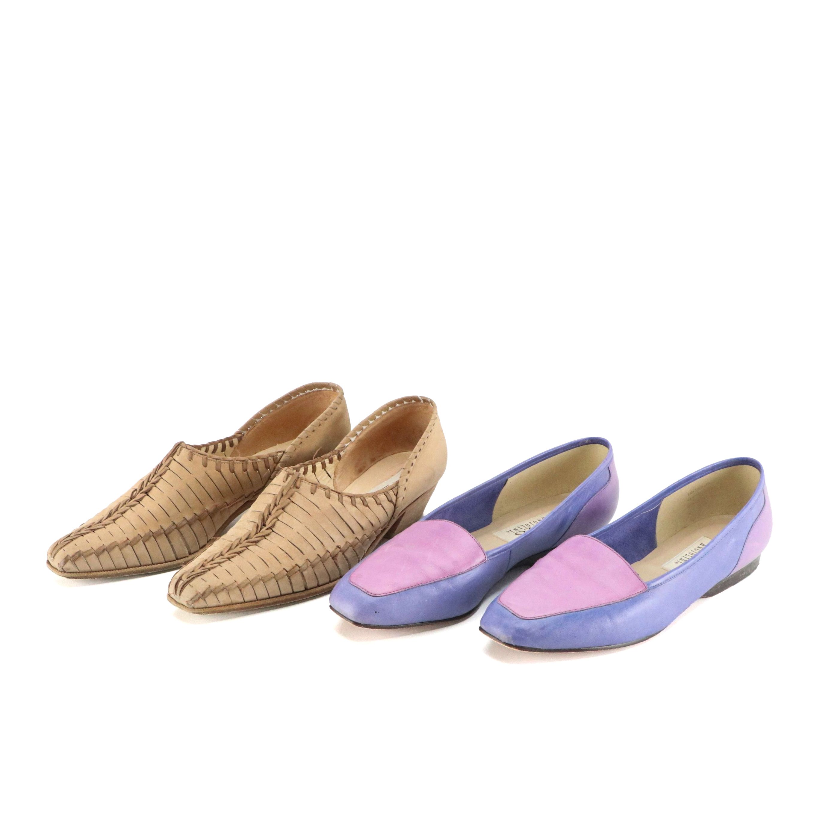 Enzo Angiolini Purple Leather Loafers, Via Spiga Low Heeled Shoes, With Boxes