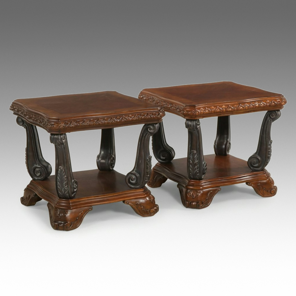 Pair of Neoclassical Style Open Shelf End Tables, 21st Century