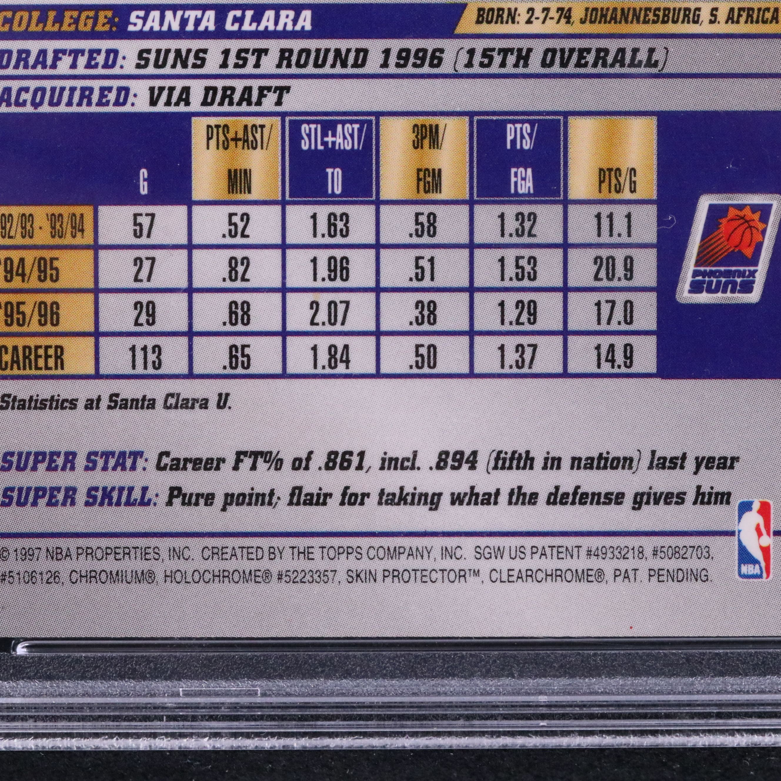 1996 Bowman’s Best Steve Nash Rookie Basketball Card Graded PSA 9