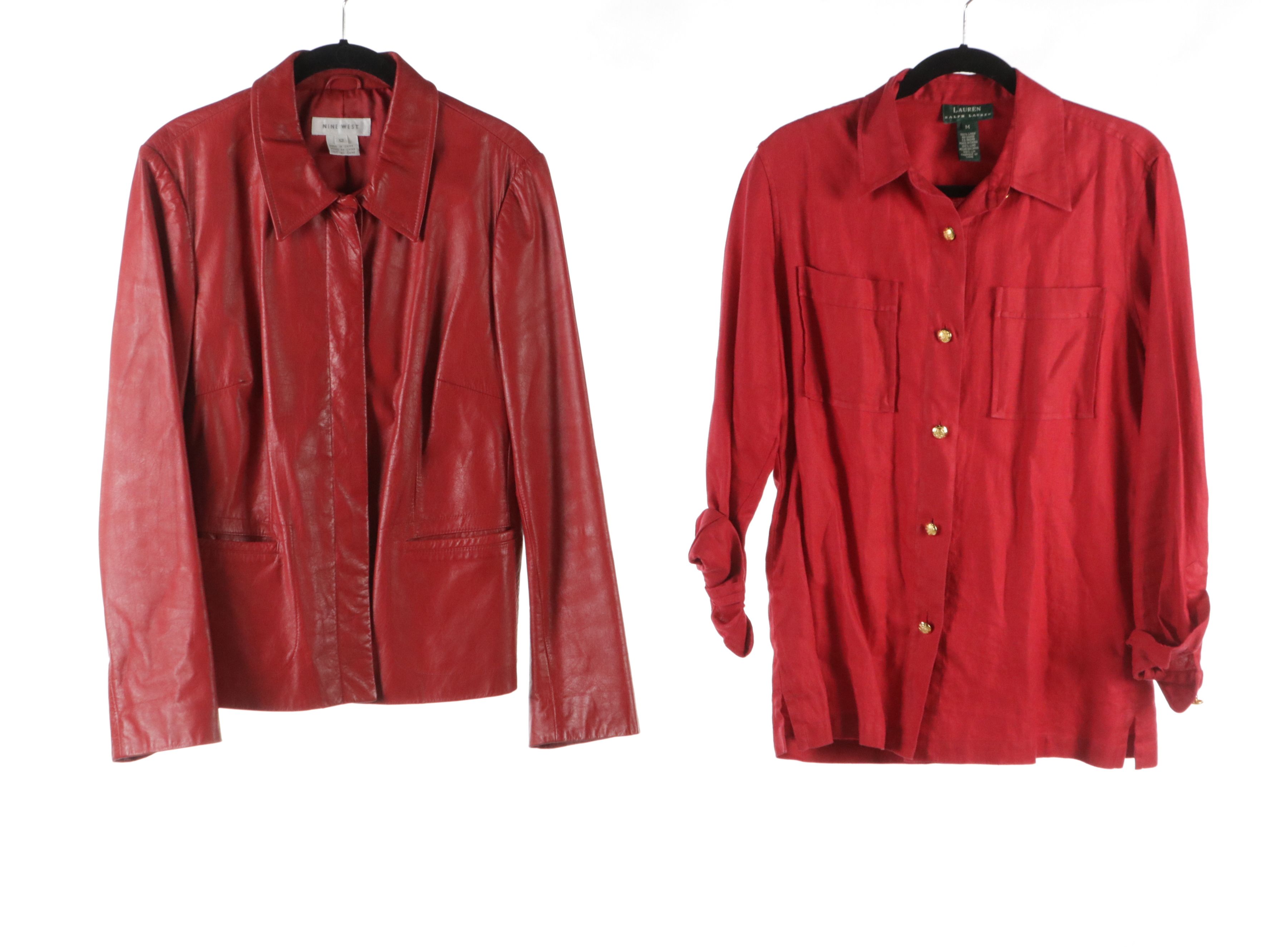 Nine West Red Leather Jacket, Lauren Ralph Lauren Linen Blouse, More Separates