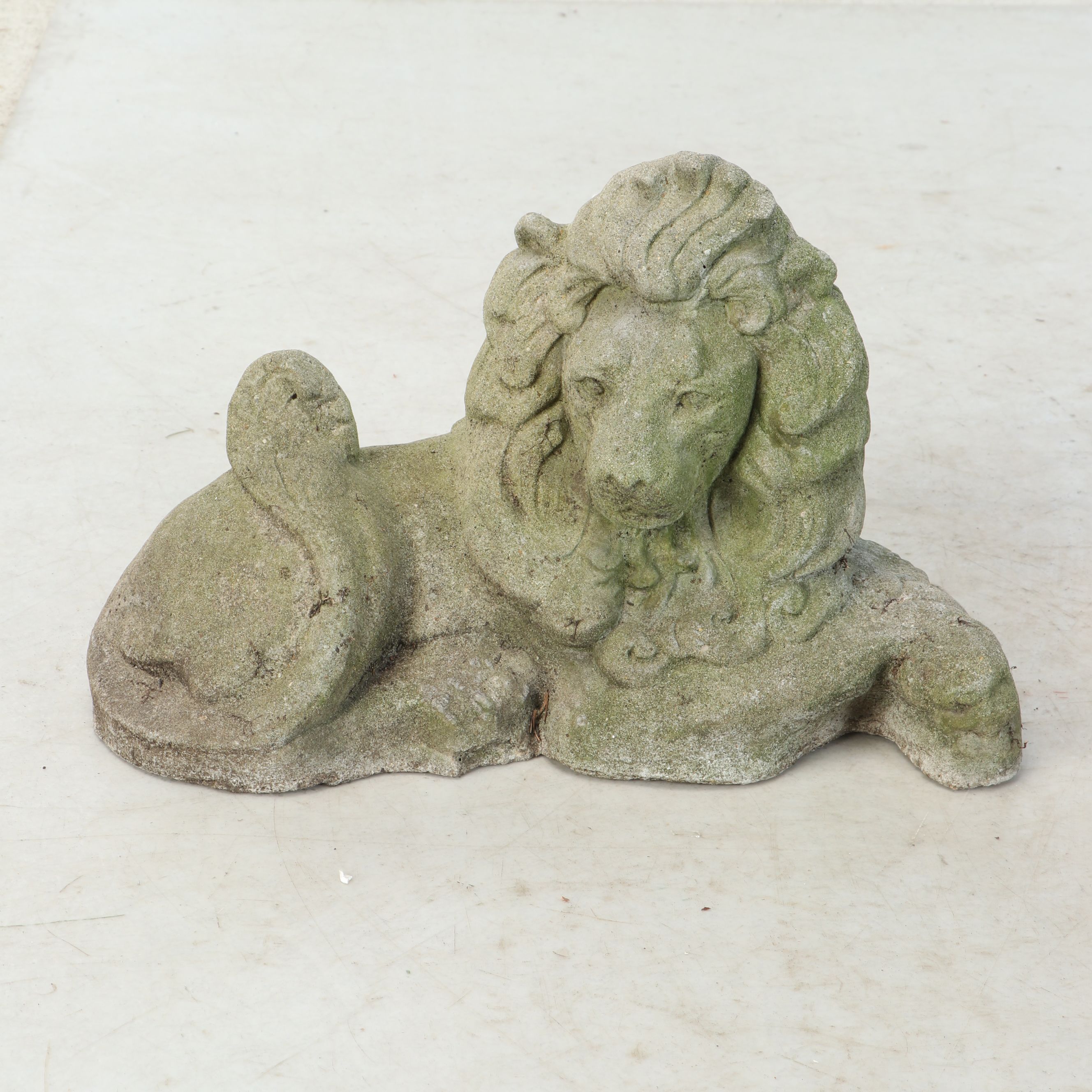 Concrete Lion and Acorn Garden Sculptures