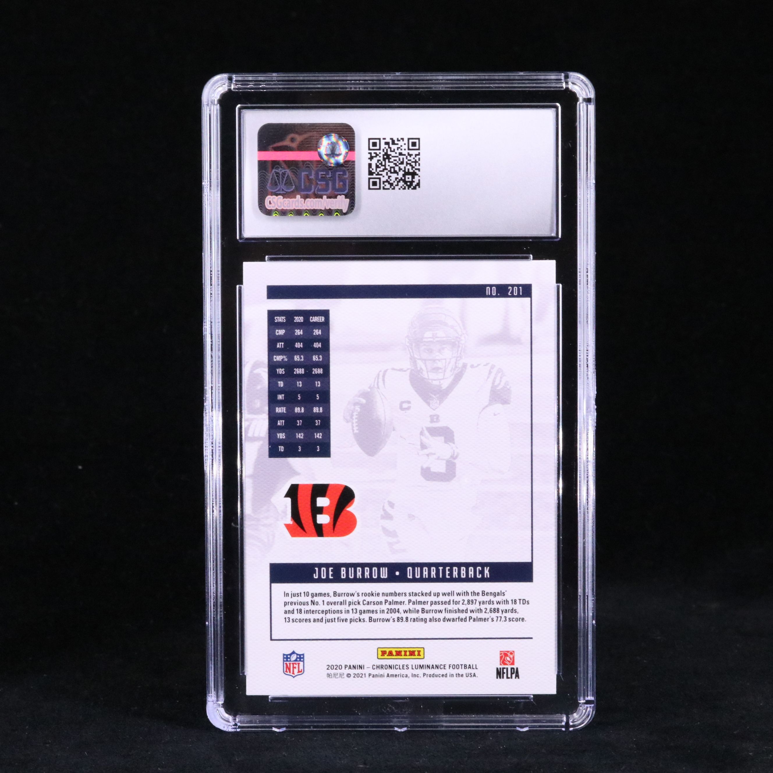 2020 Panini Chronicles Joe Burrow Luminance Rookie Football Card Graded CSG 10