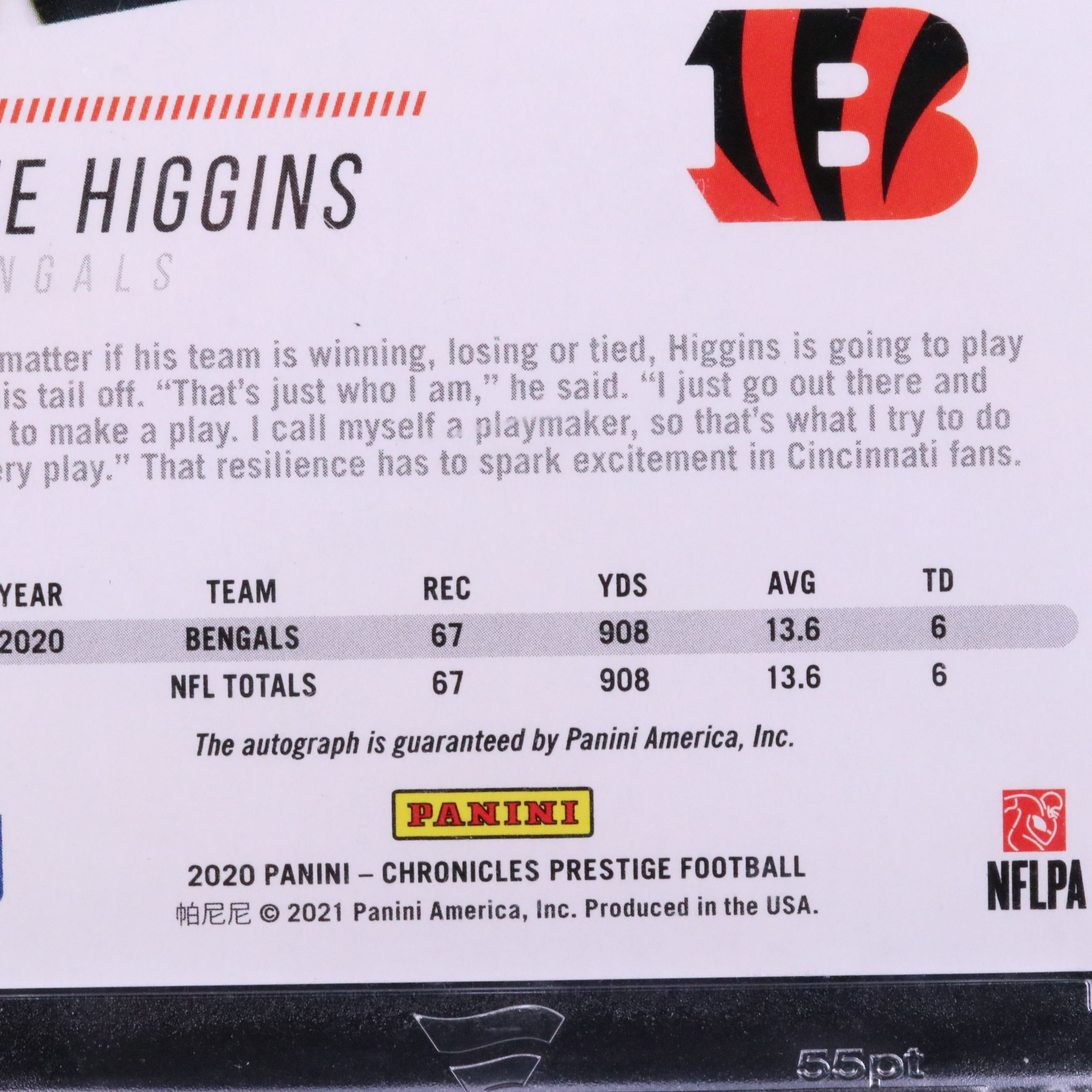 2020 Chronicles Prestige Tee Higgins Signed Rookie Football Card