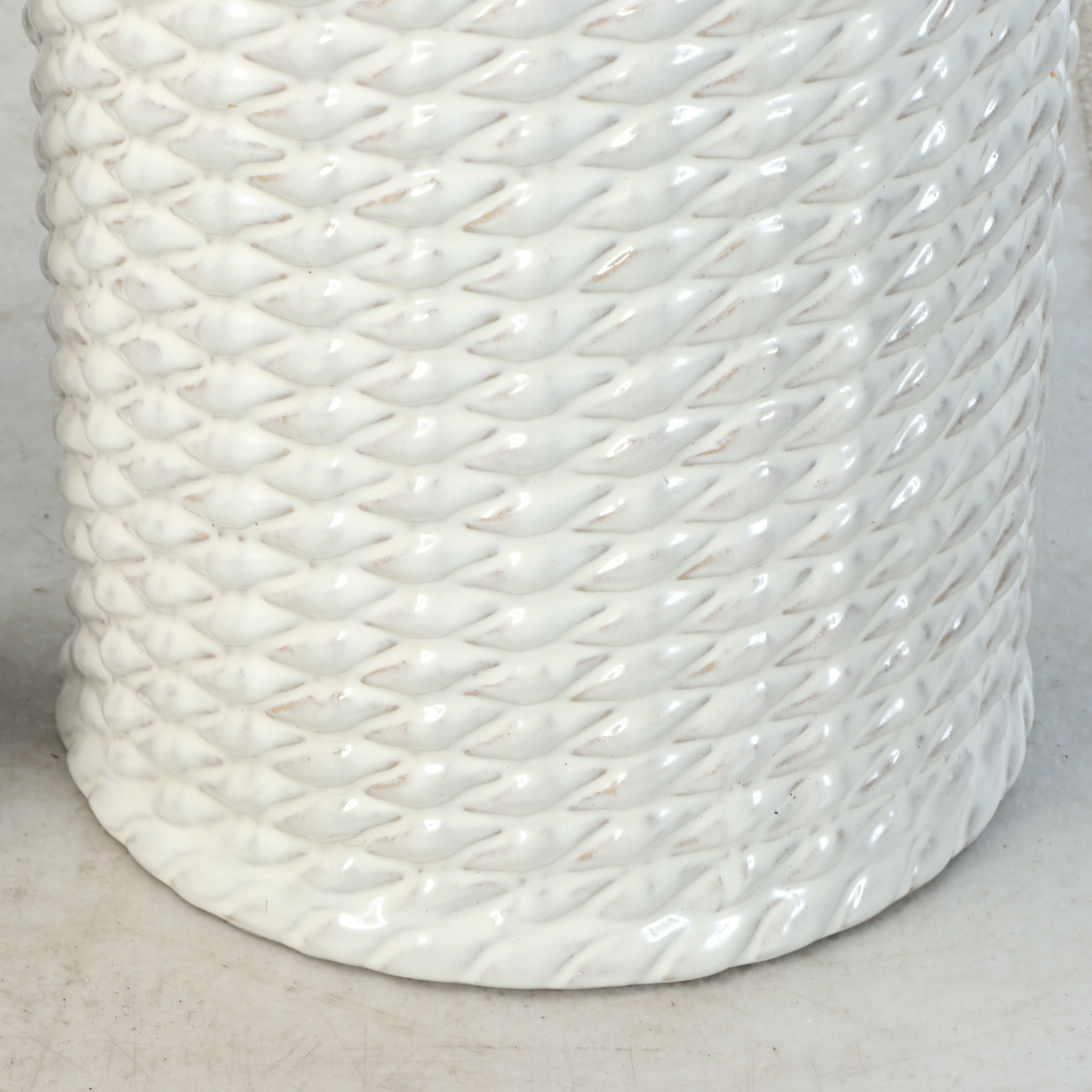 White Ceramic Woven and Ridged Garden Stools