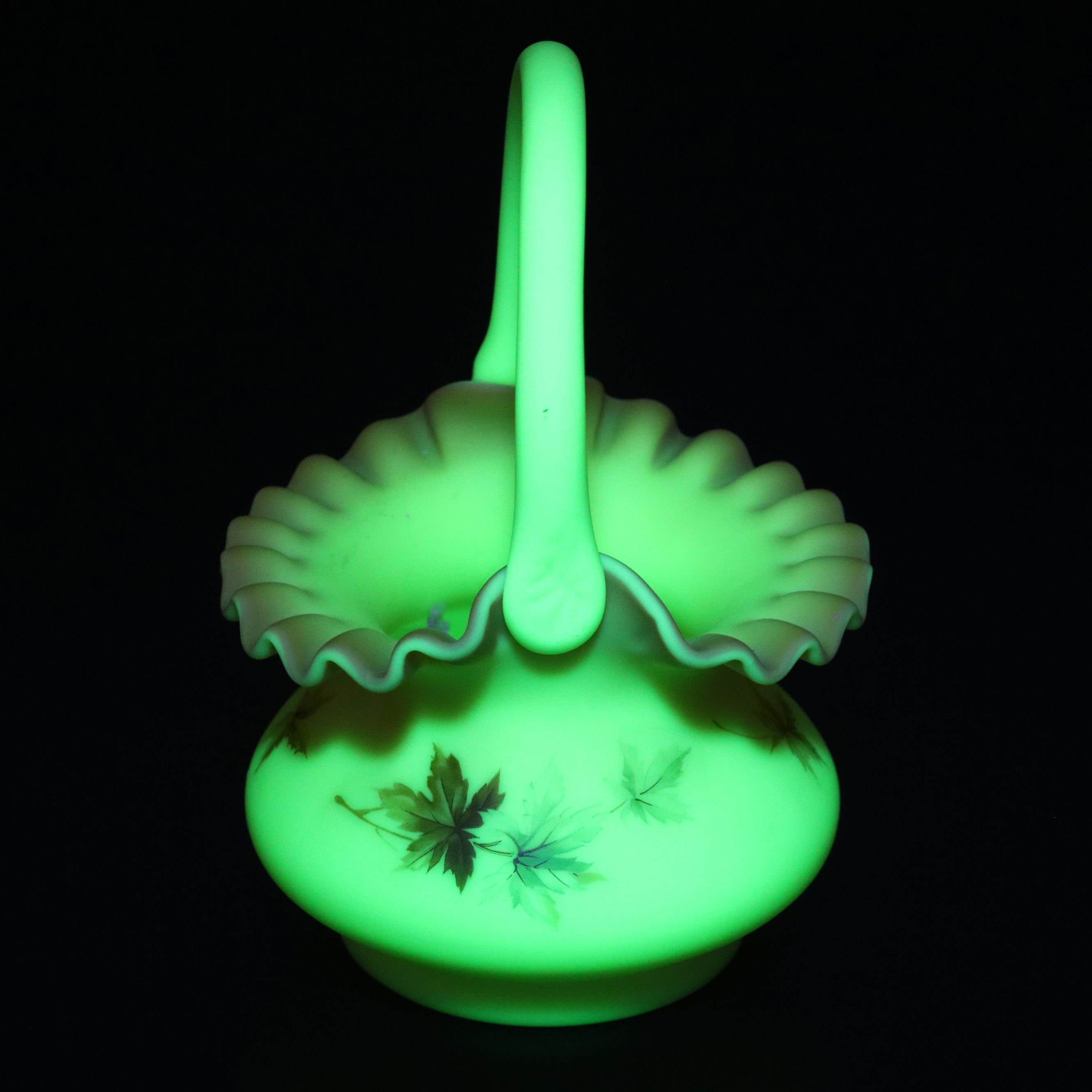 Fenton Burmese Glass Floral Hand-Painted Vases, Basket and Creamer