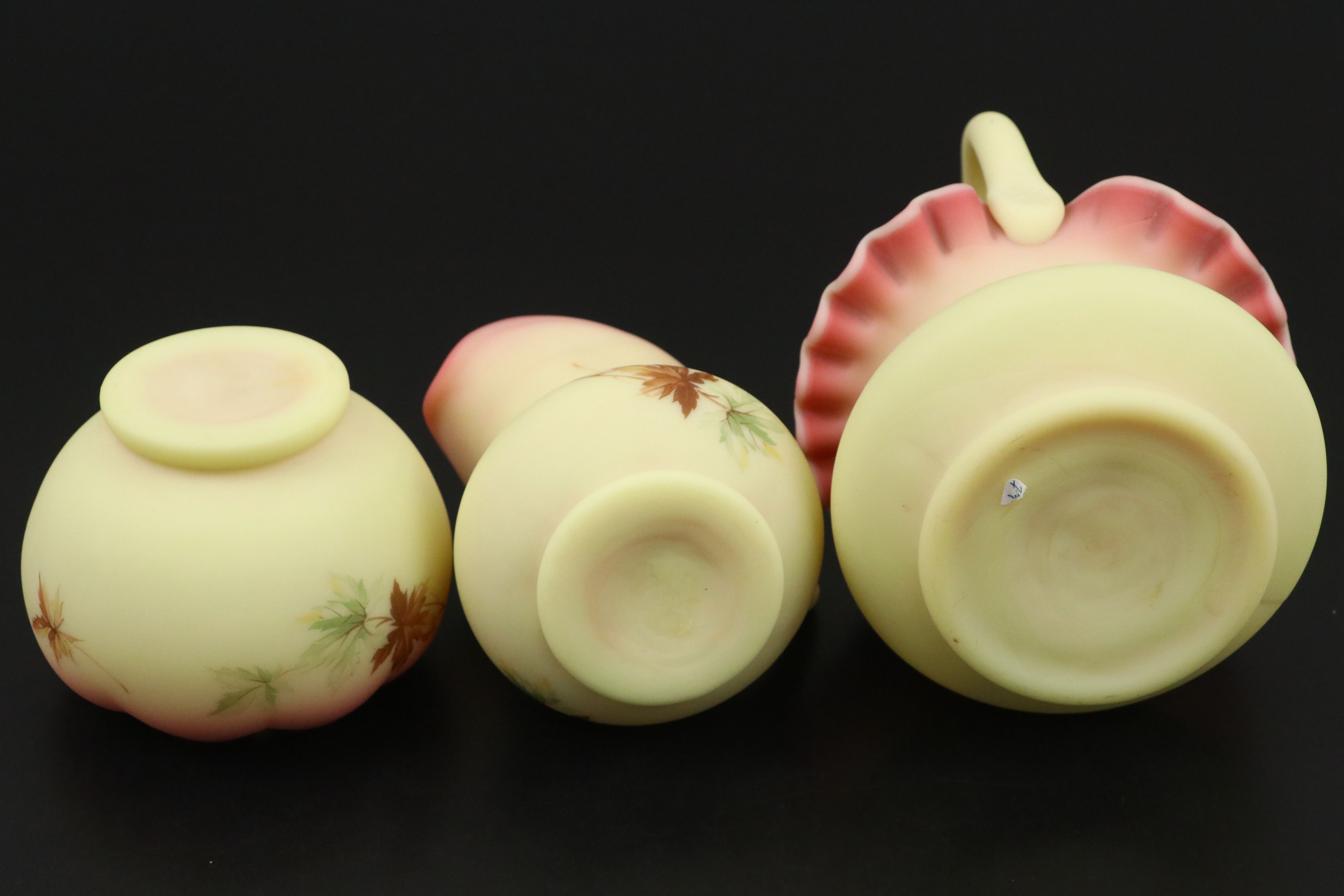 Fenton Burmese Glass Floral Hand-Painted Vases, Basket and Creamer