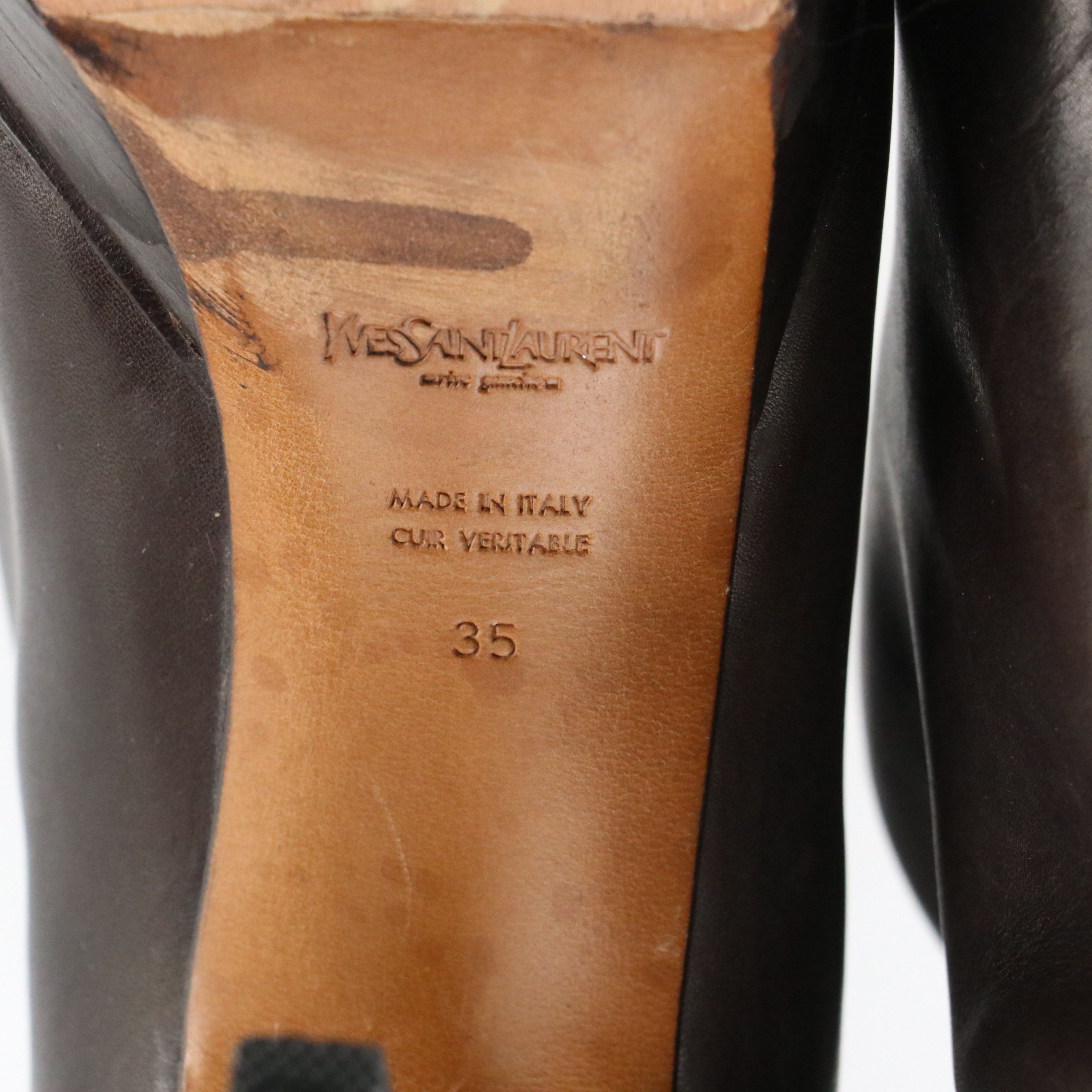 Yves Saint Laurent Lady Ascot Knee-High Platform Boots in Dark Chocolate Leather