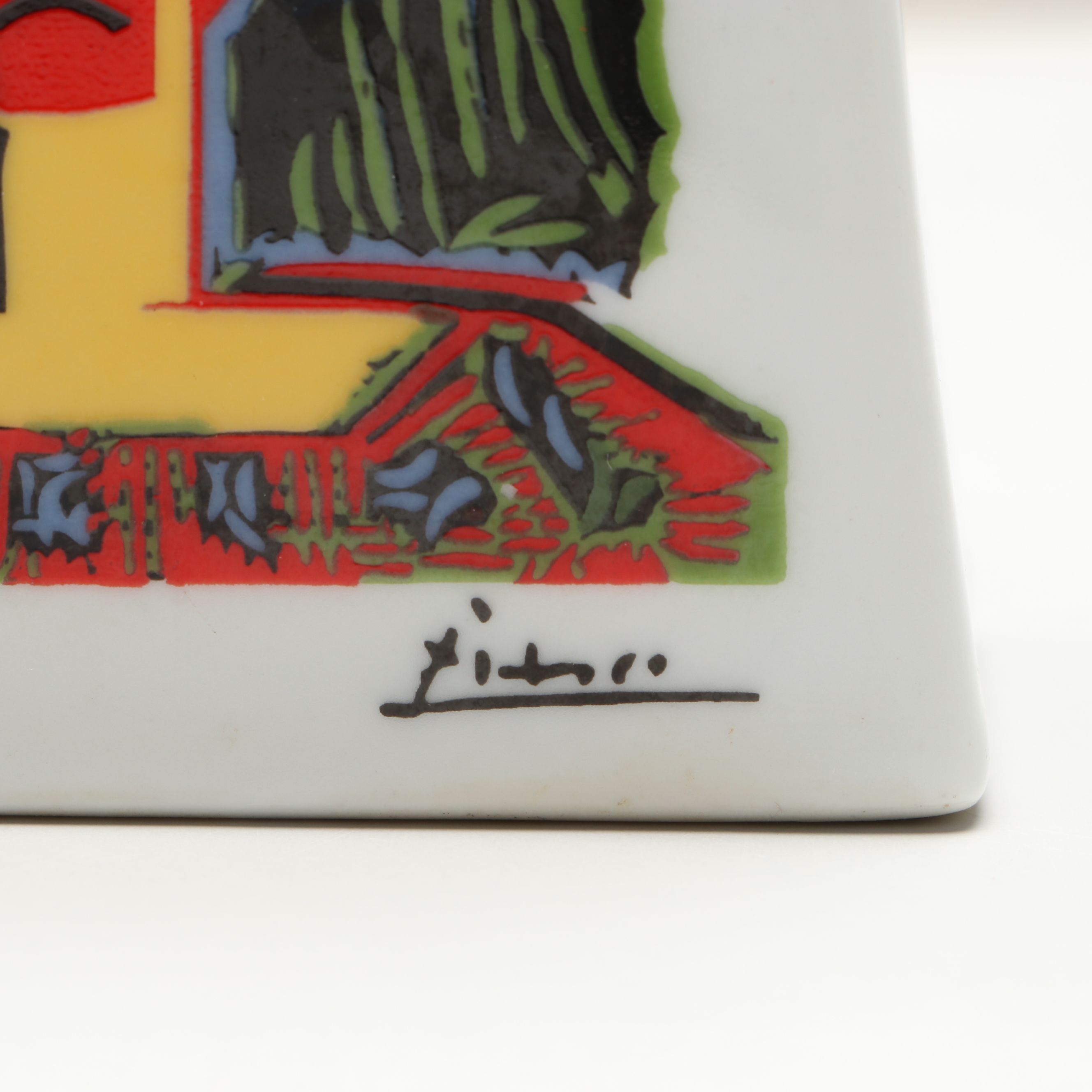 Tognana Picasso Porcelain Bottle with Greek Utensil Holder and Acorn Pom-Poms