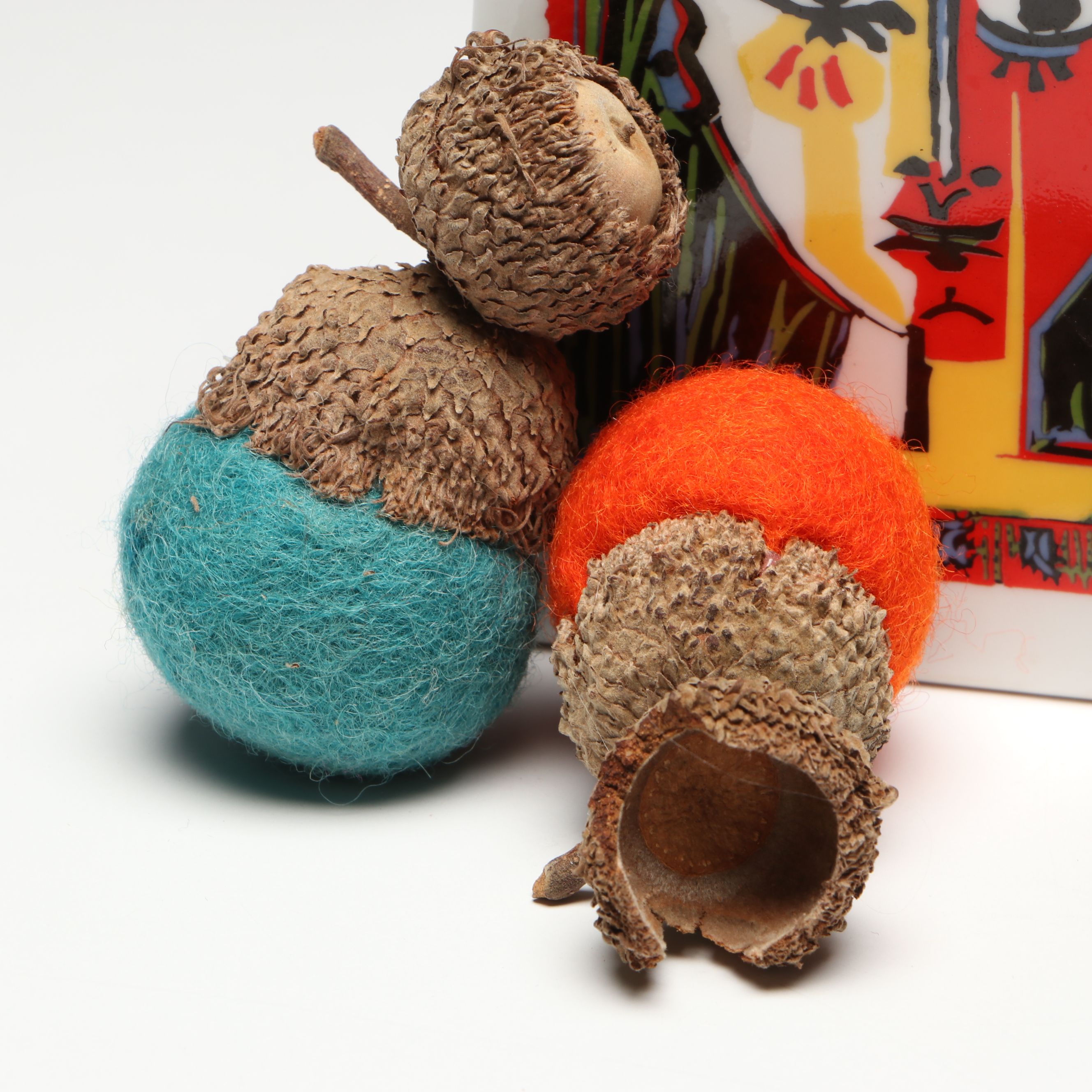 Tognana Picasso Porcelain Bottle with Greek Utensil Holder and Acorn Pom-Poms