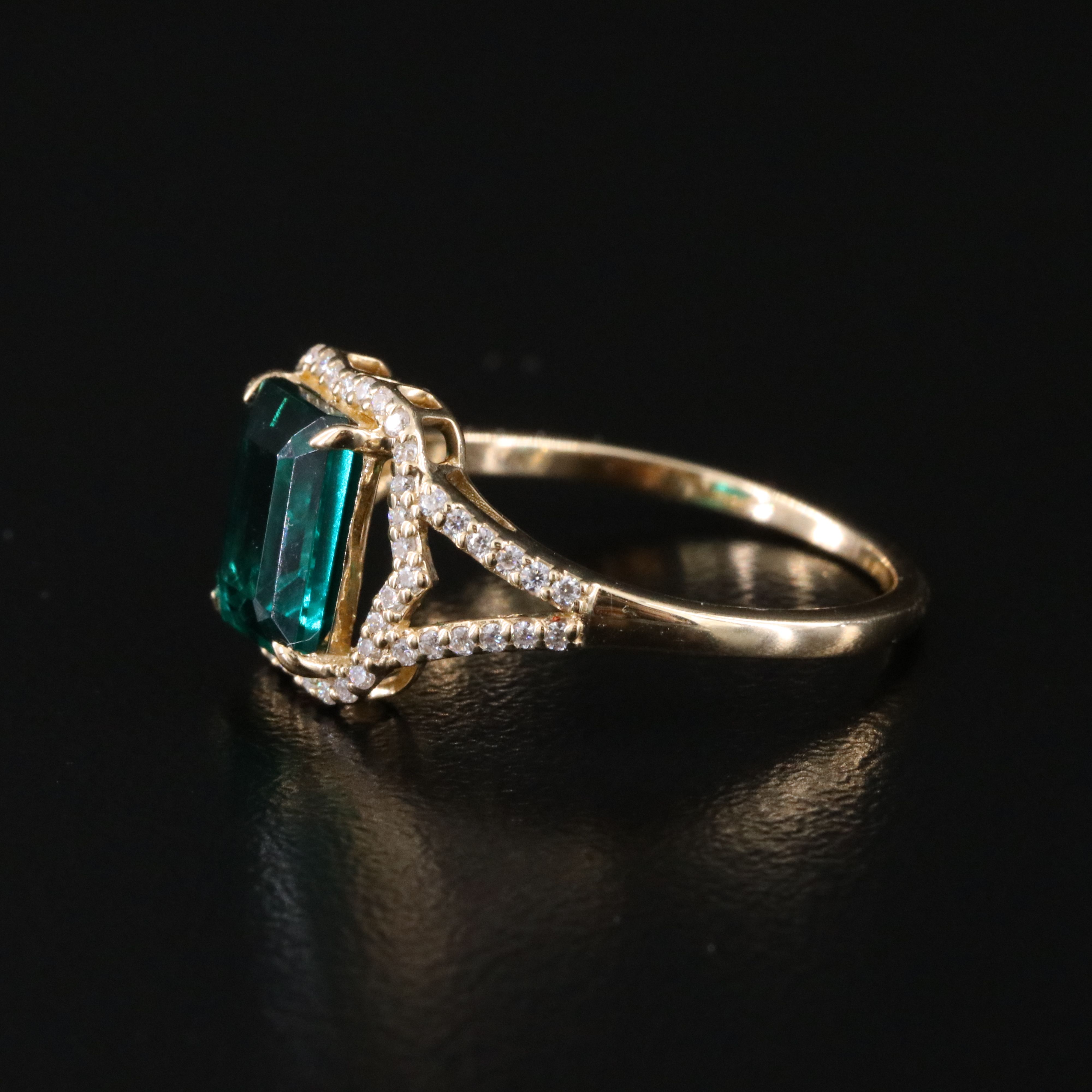 14K 1.32 CT Lab Grown Emerald and Moissanite Ring