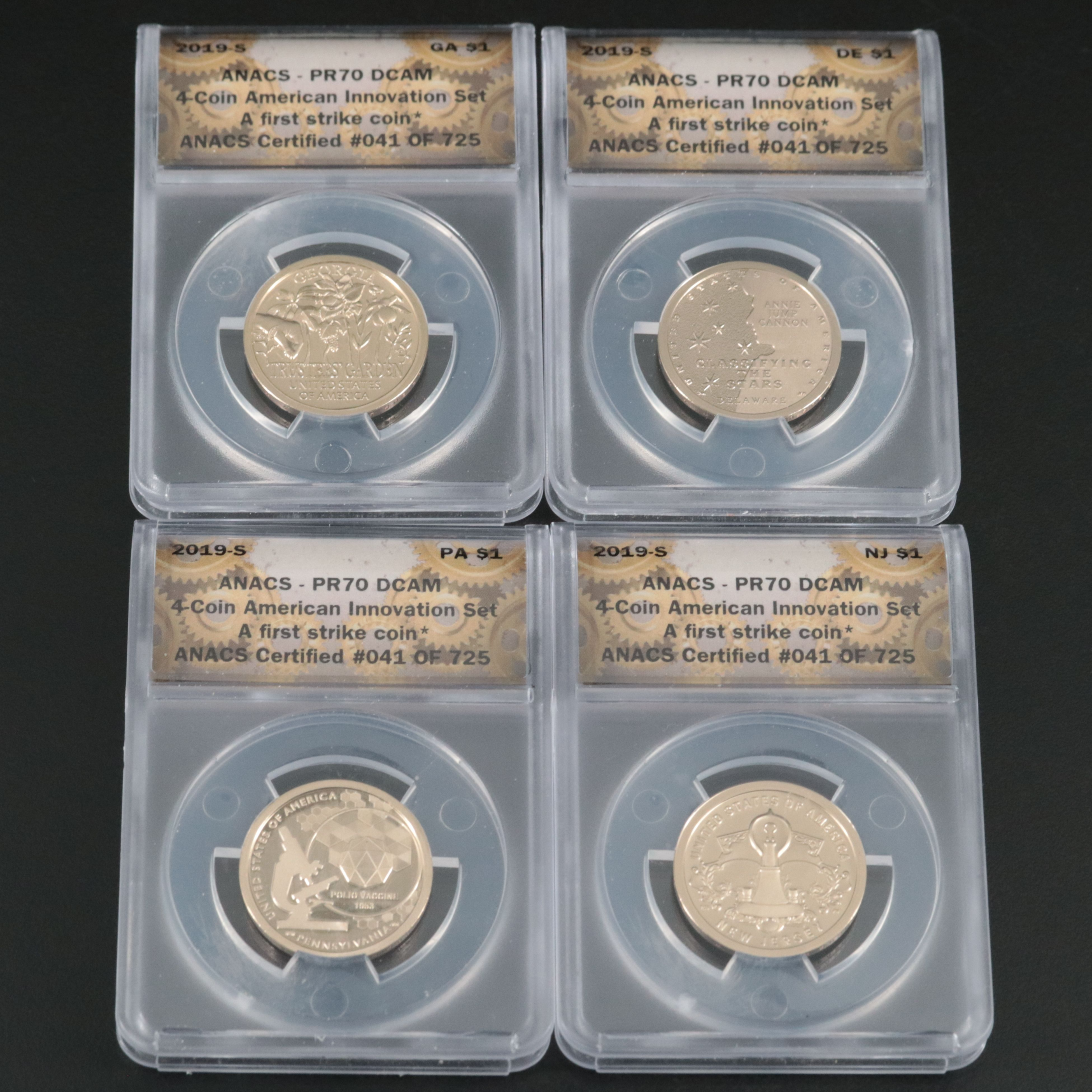 ANACS PR70 Set of Four DCAM 2019-S American Innovation Dollars
