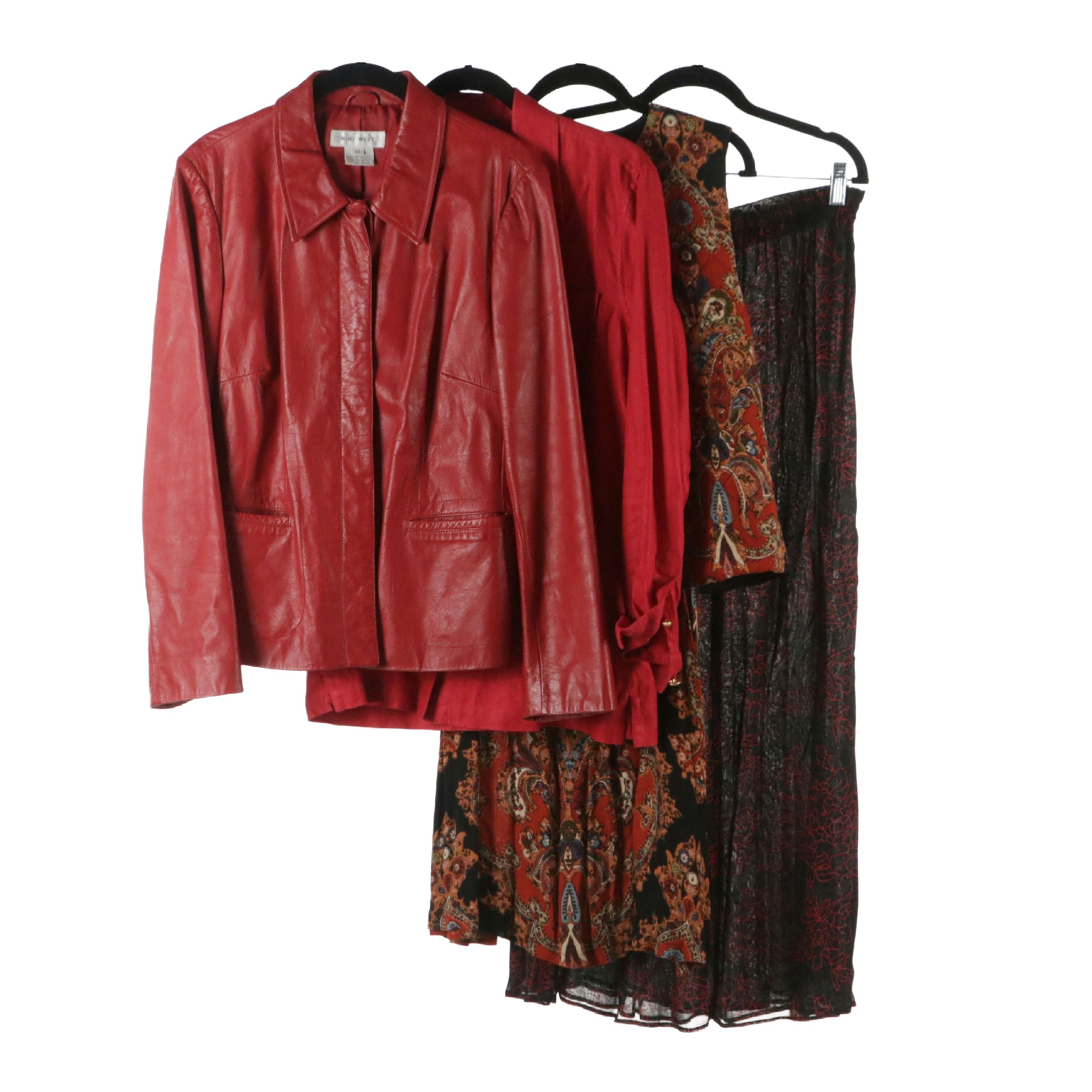 Nine West Red Leather Jacket, Lauren Ralph Lauren Linen Blouse, More Separates