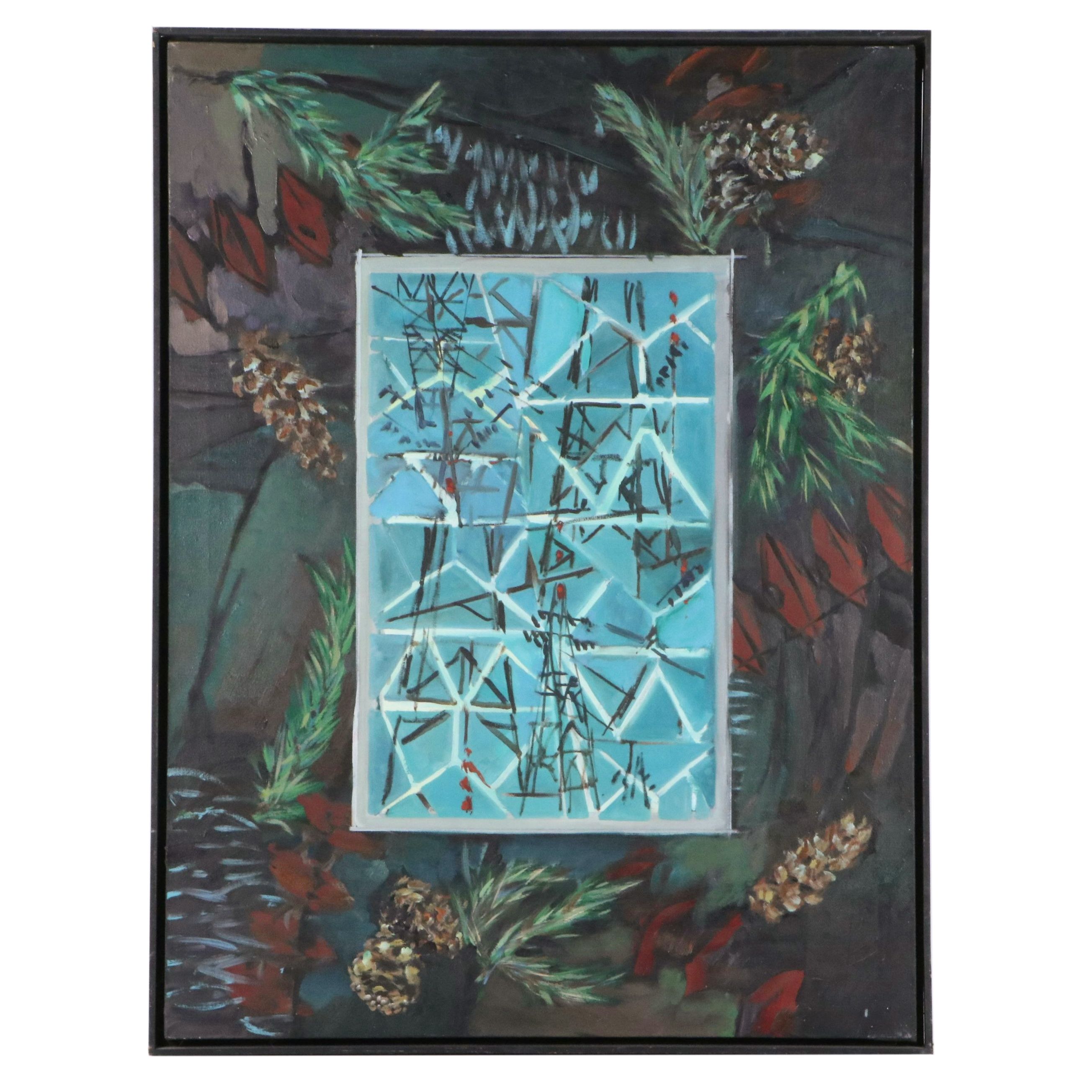 Barbara Ahlbrand Oil Painting "Landscape with Reflecting Pool," 20th to 21st C.