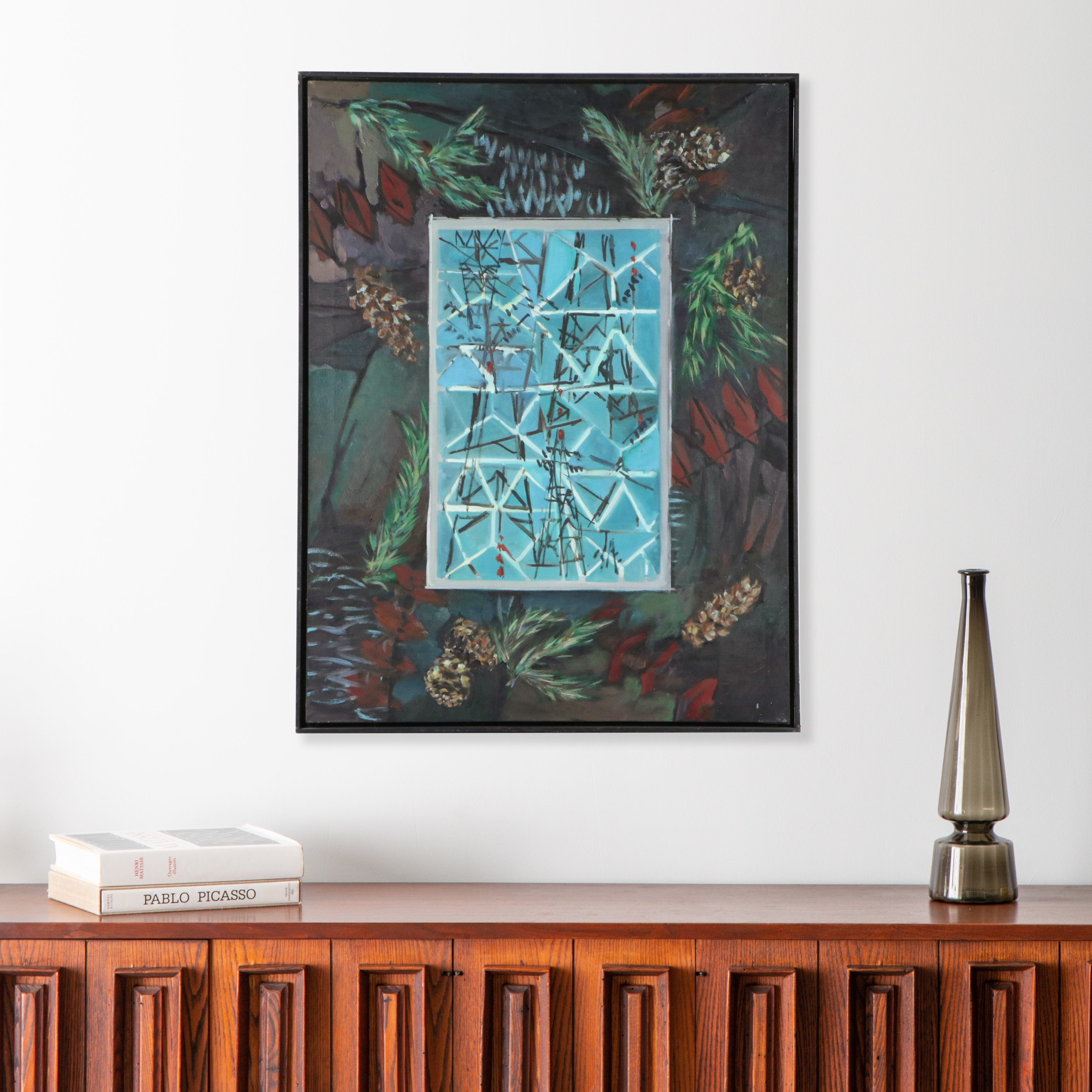 Barbara Ahlbrand Oil Painting "Landscape with Reflecting Pool," 20th to 21st C.