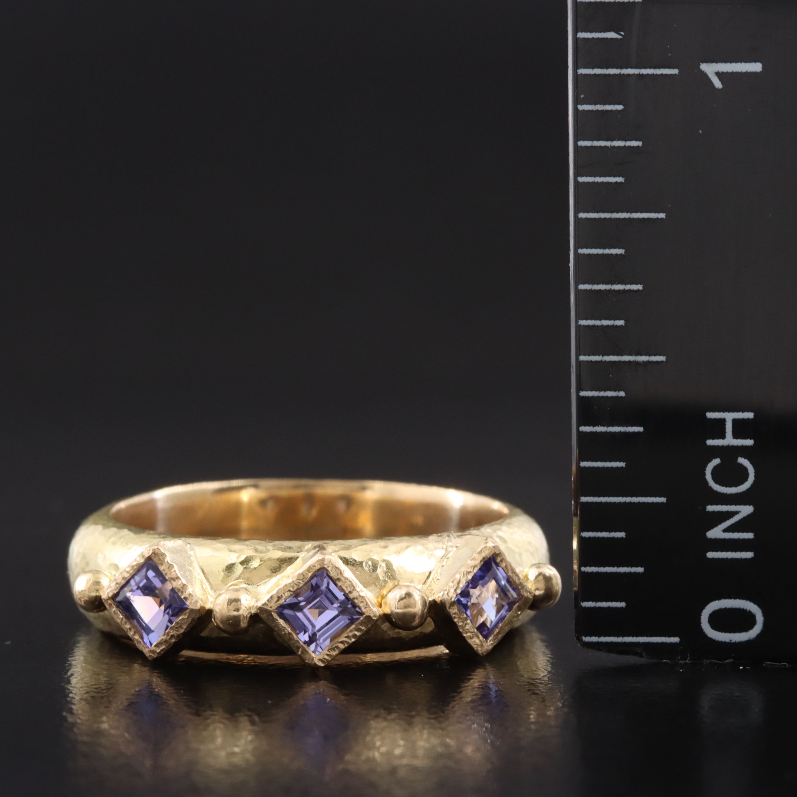 Elizabeth Locke 18K Tanzanite Hammered Ring