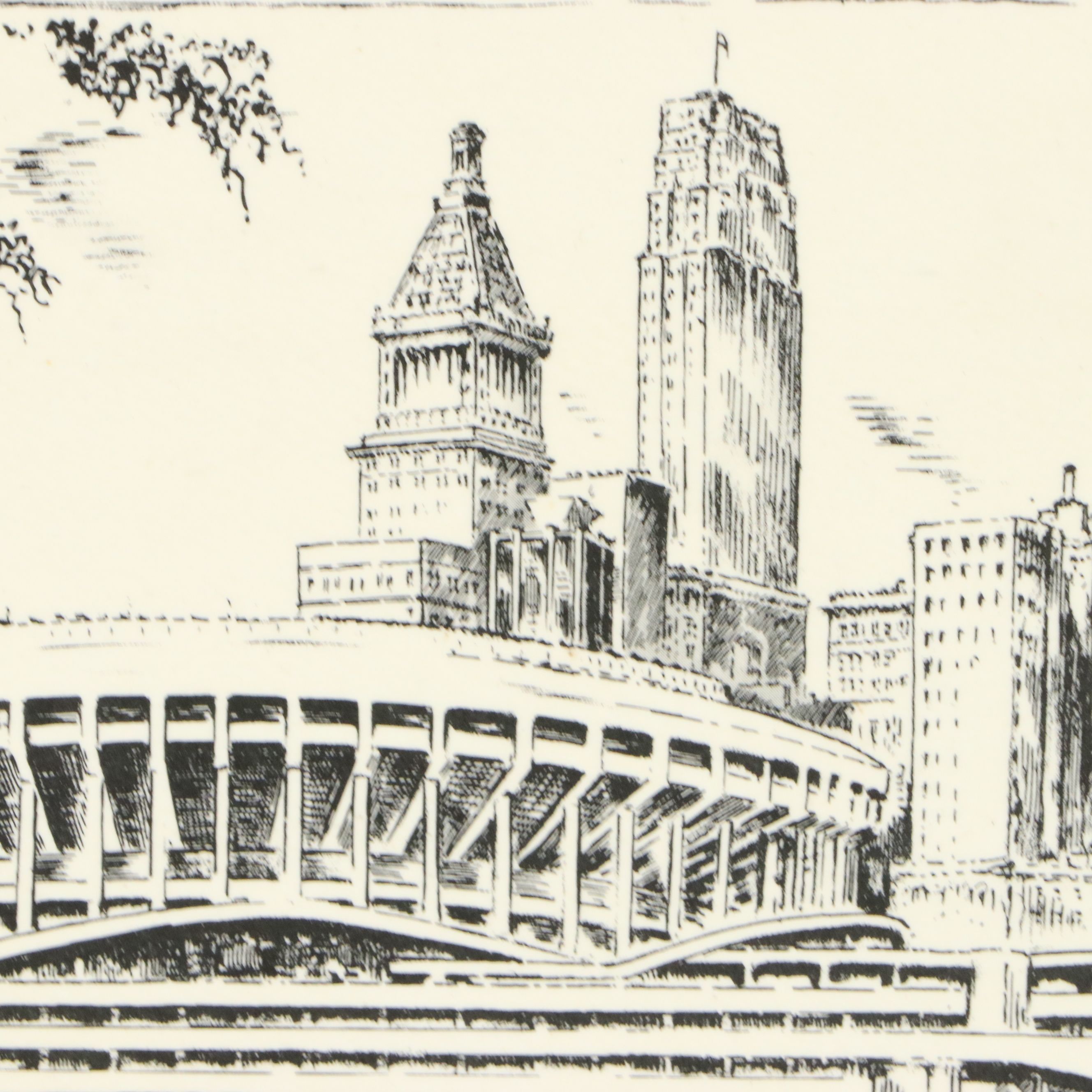 Lithograph After Caroline Williams of Riverfront Stadium, Late 20th Century