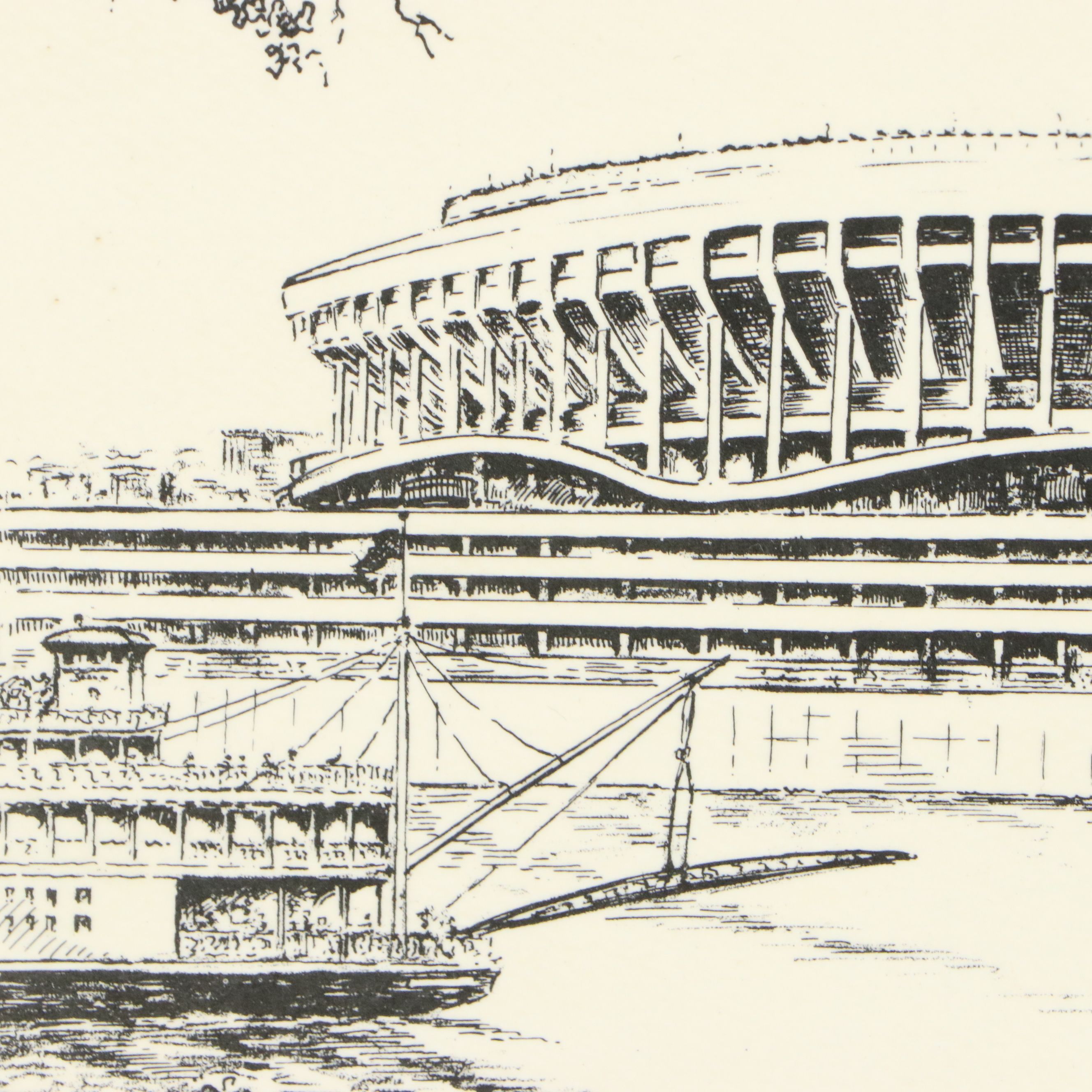 Lithograph After Caroline Williams of Riverfront Stadium, Late 20th Century
