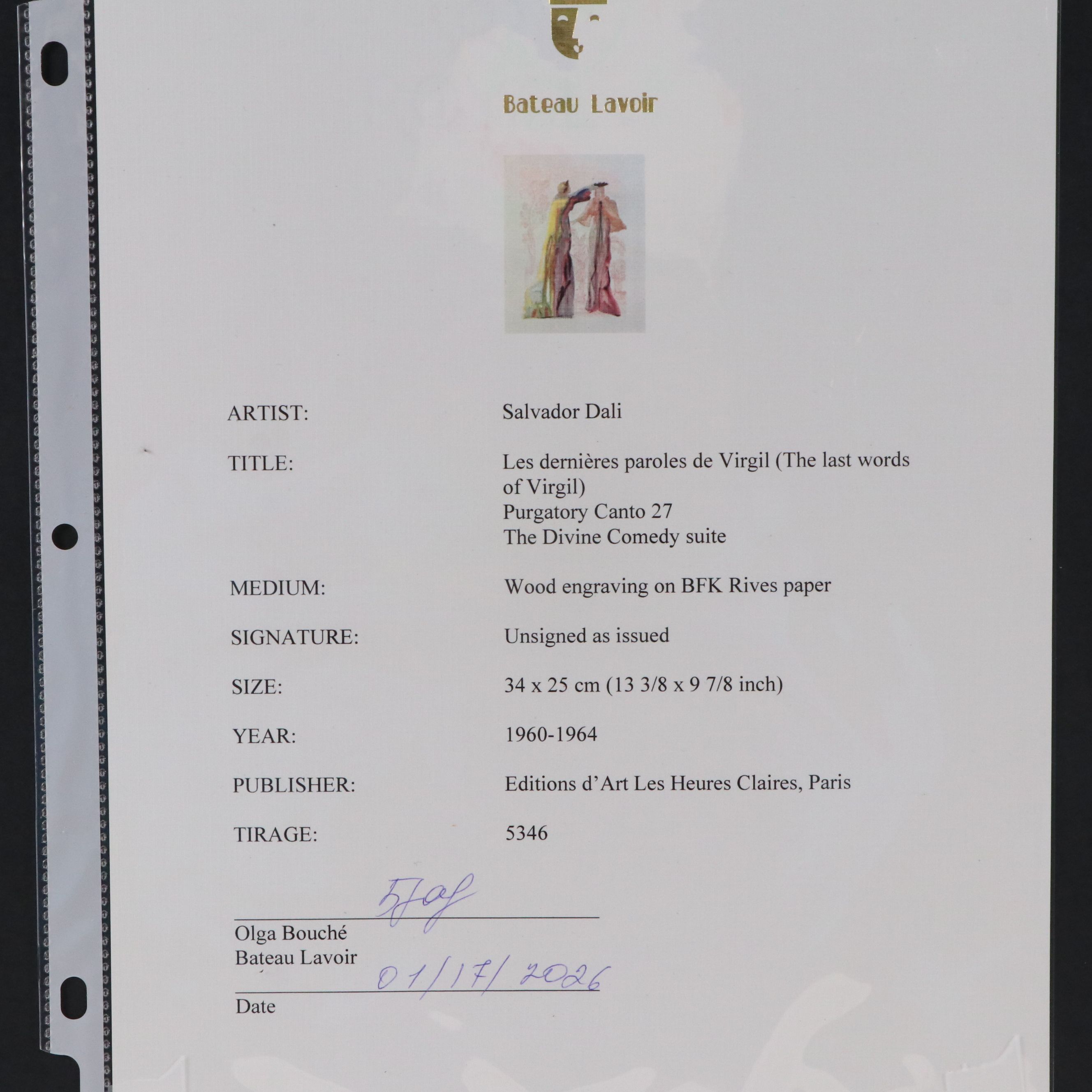 Salvador Dalí Wood Engraving "Les Dernières Paroles de Virgil," 1960-1964