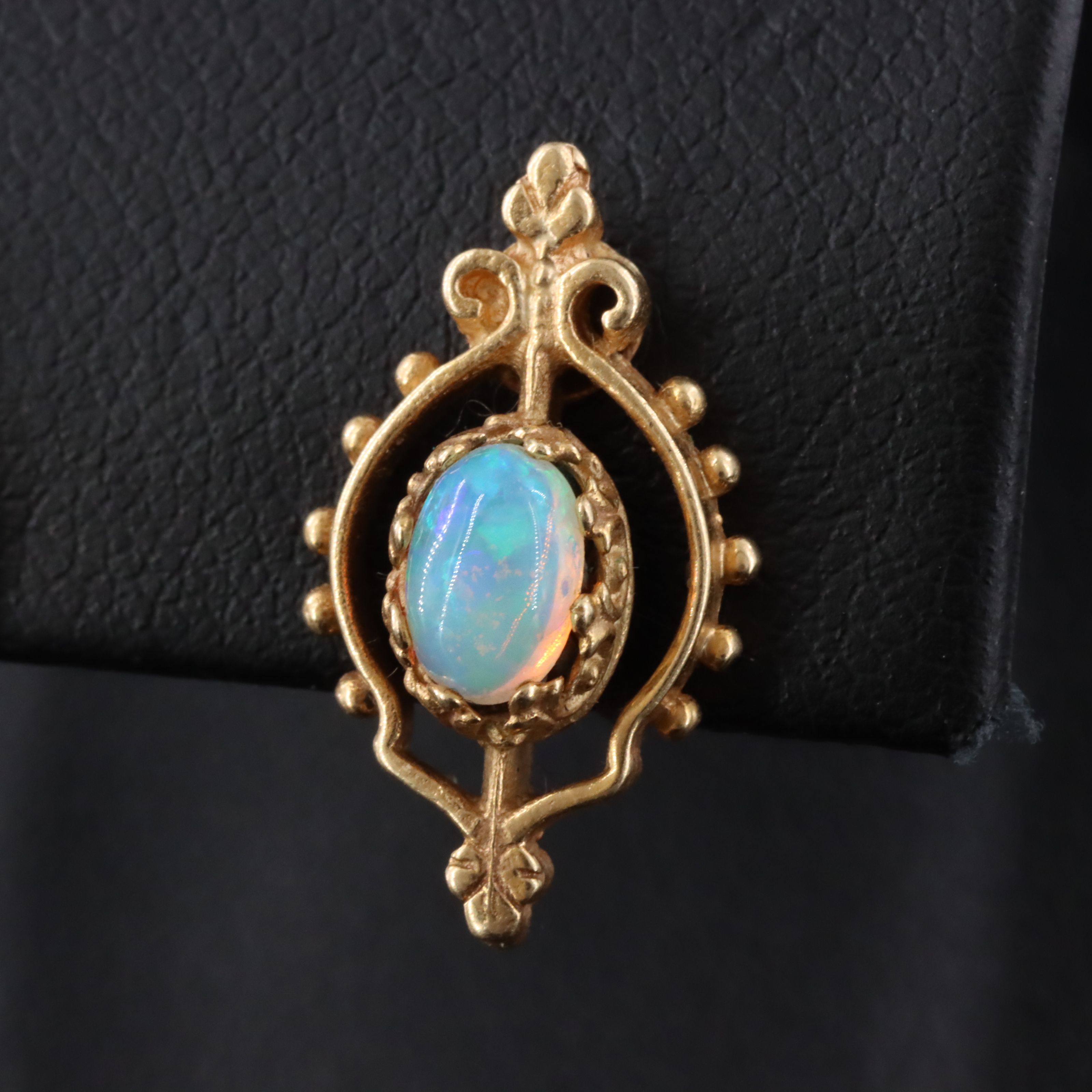 14K Opal Earrings in a Fleur-de-Lis Motif Setting