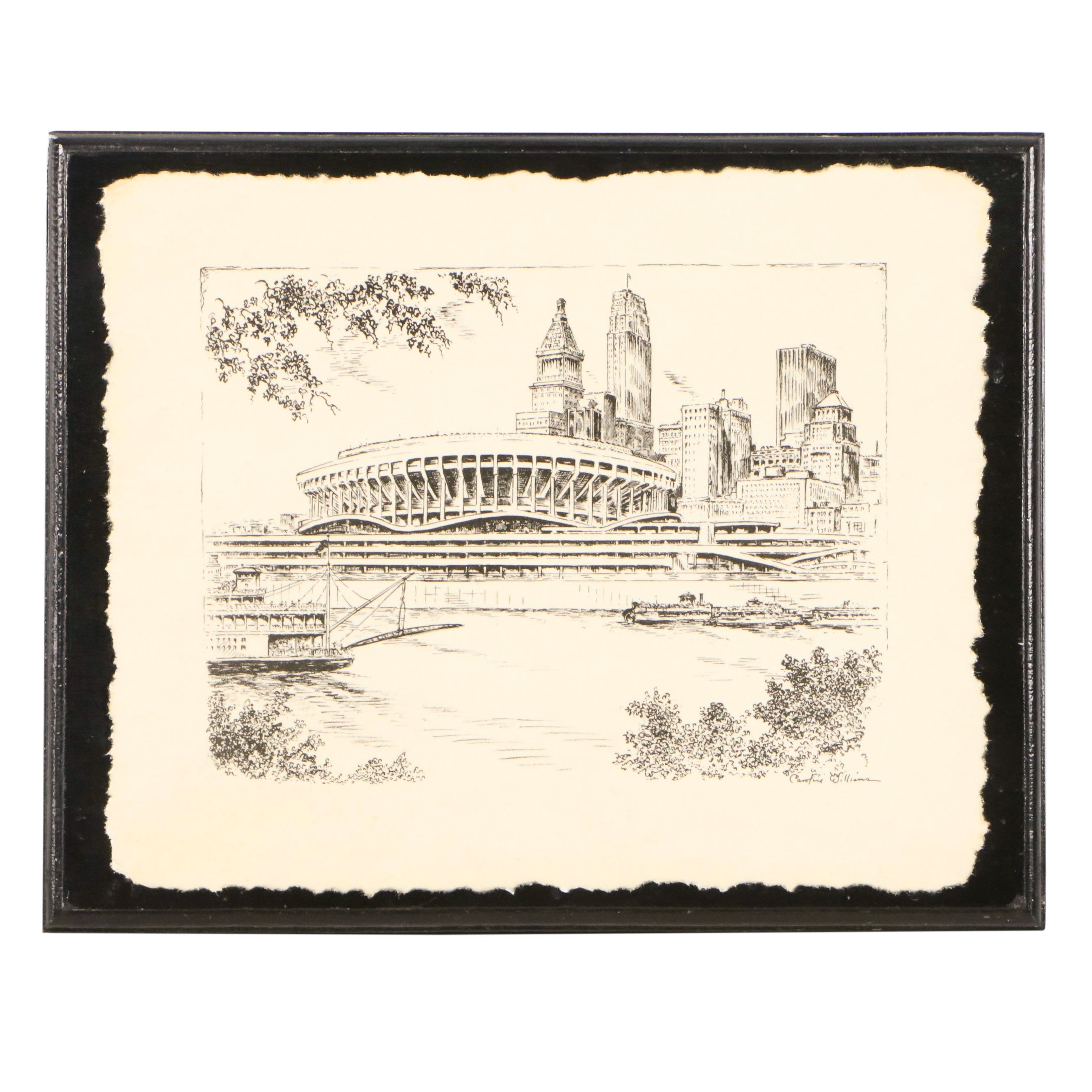 Lithograph After Caroline Williams of Riverfront Stadium, Late 20th Century