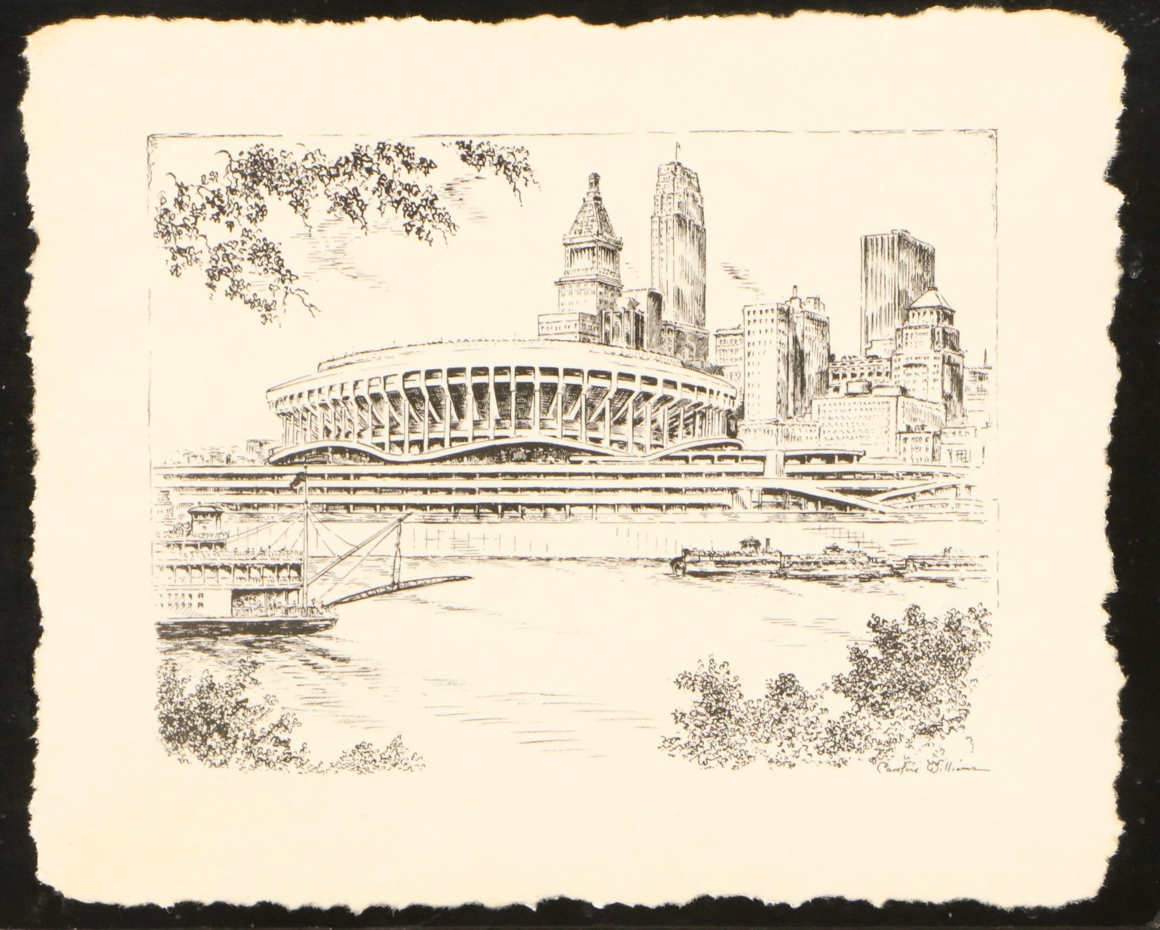 Lithograph After Caroline Williams of Riverfront Stadium, Late 20th Century