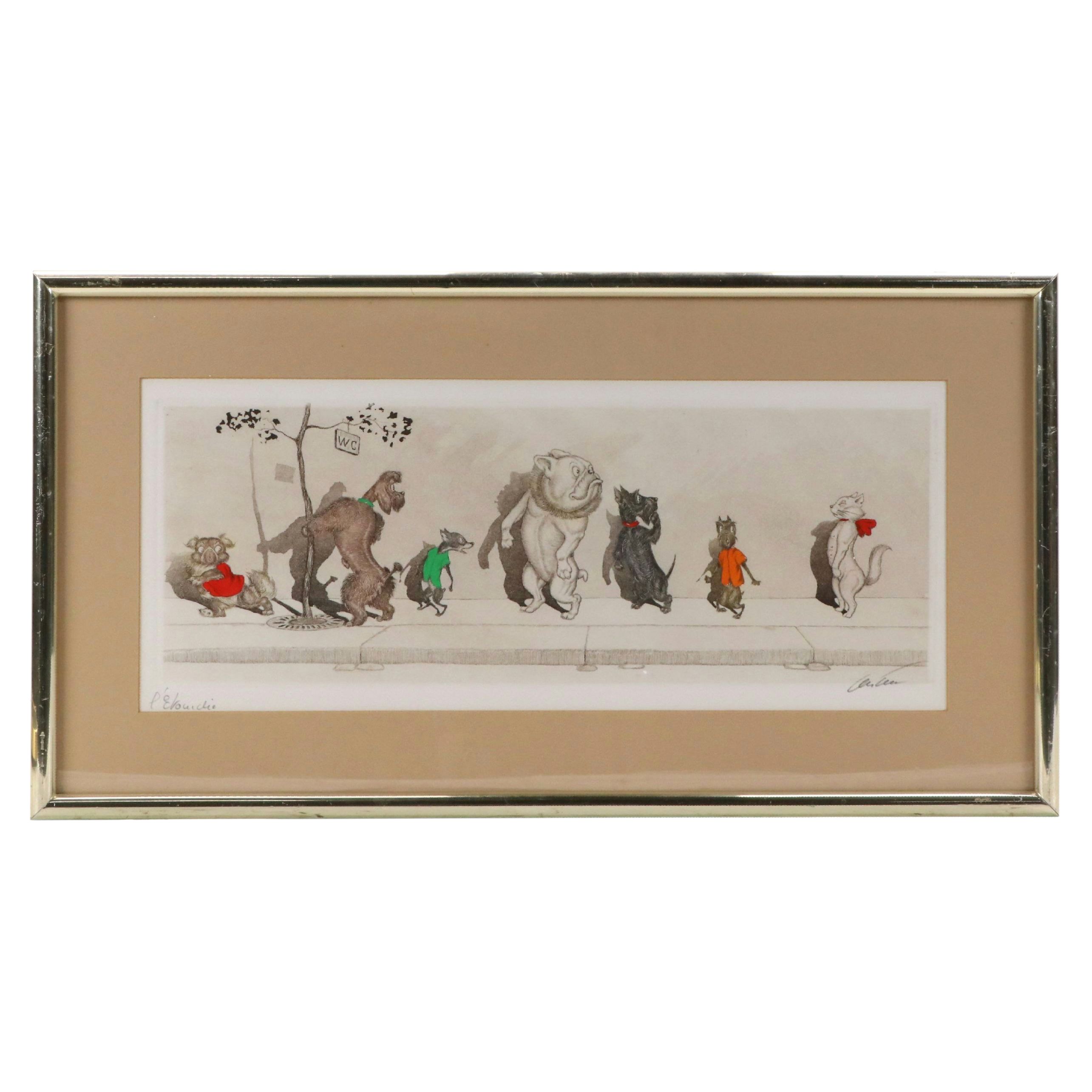 Boris O'Klein Hand-Colored Etching "L'étourdie," 20th Century