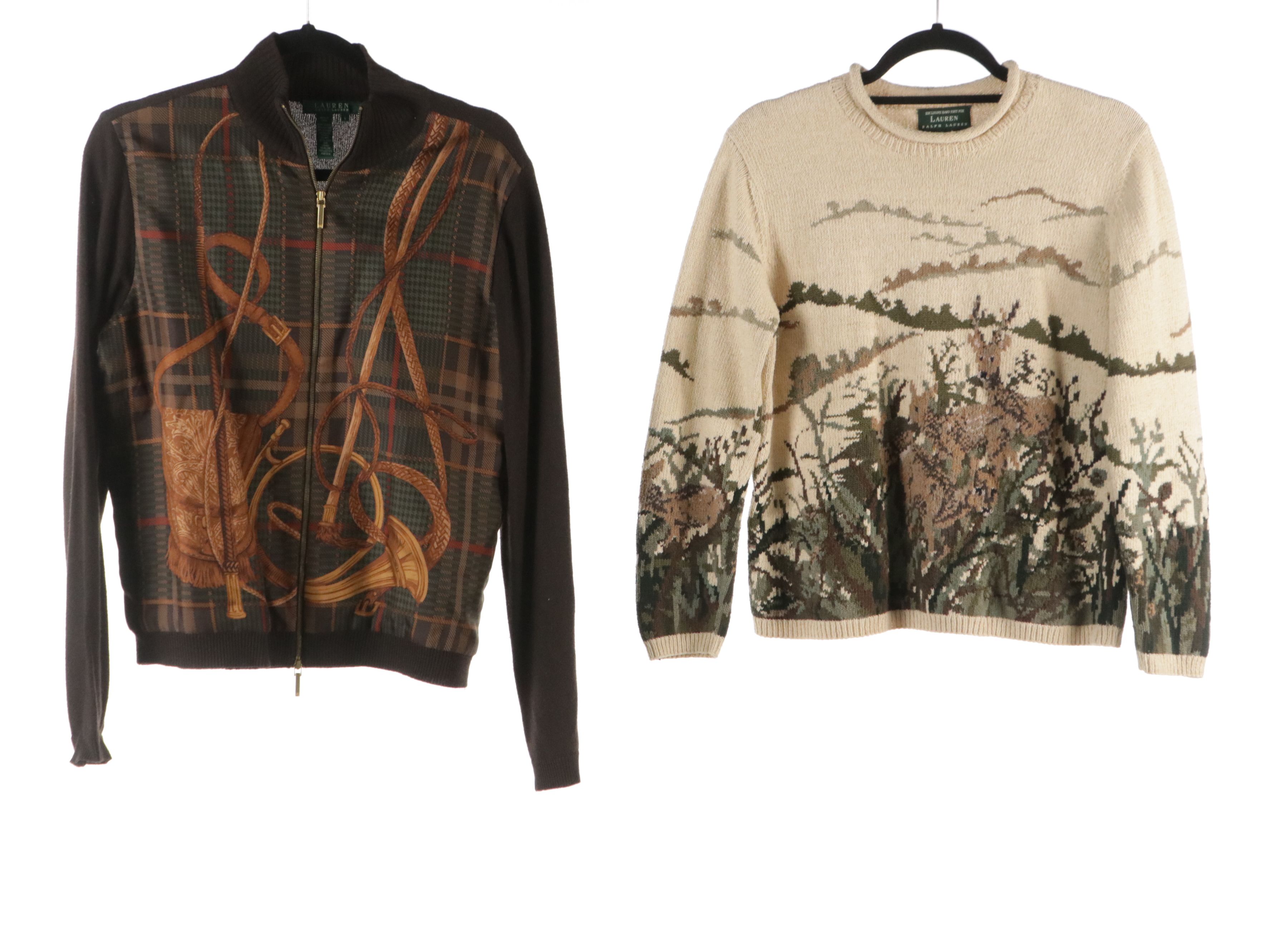 Lauren Ralph Lauren Printed Silk/Cashmere Zip Jacket, Wool and Cotton Sweaters