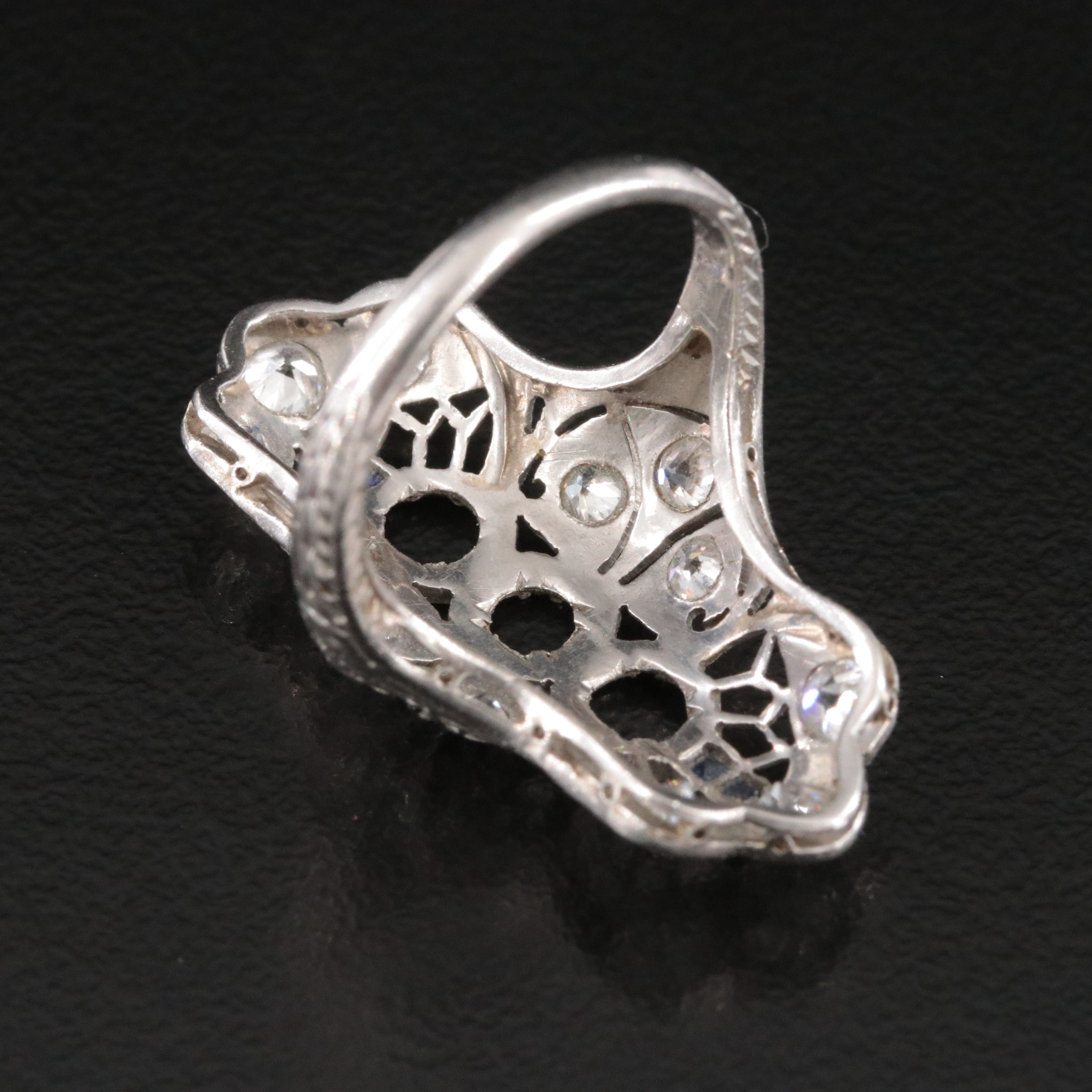 Art Deco Platinum 0.72 CTW Diamond and Sapphire Vertical Semi-Mount Ring