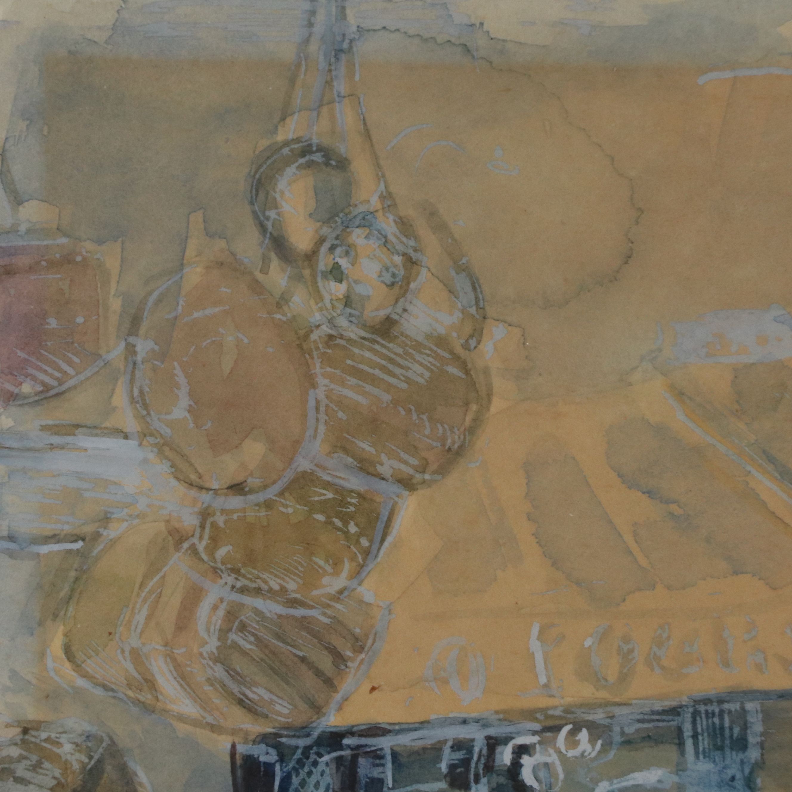 Annie Cardin Gouache Painting "Rue Mouffetard," 20th Century