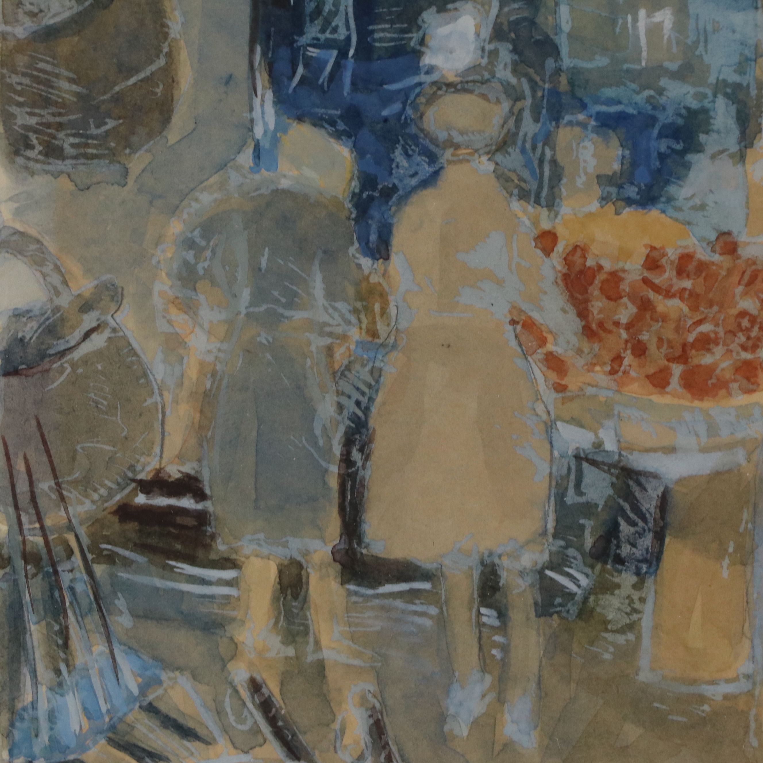 Annie Cardin Gouache Painting "Rue Mouffetard," 20th Century