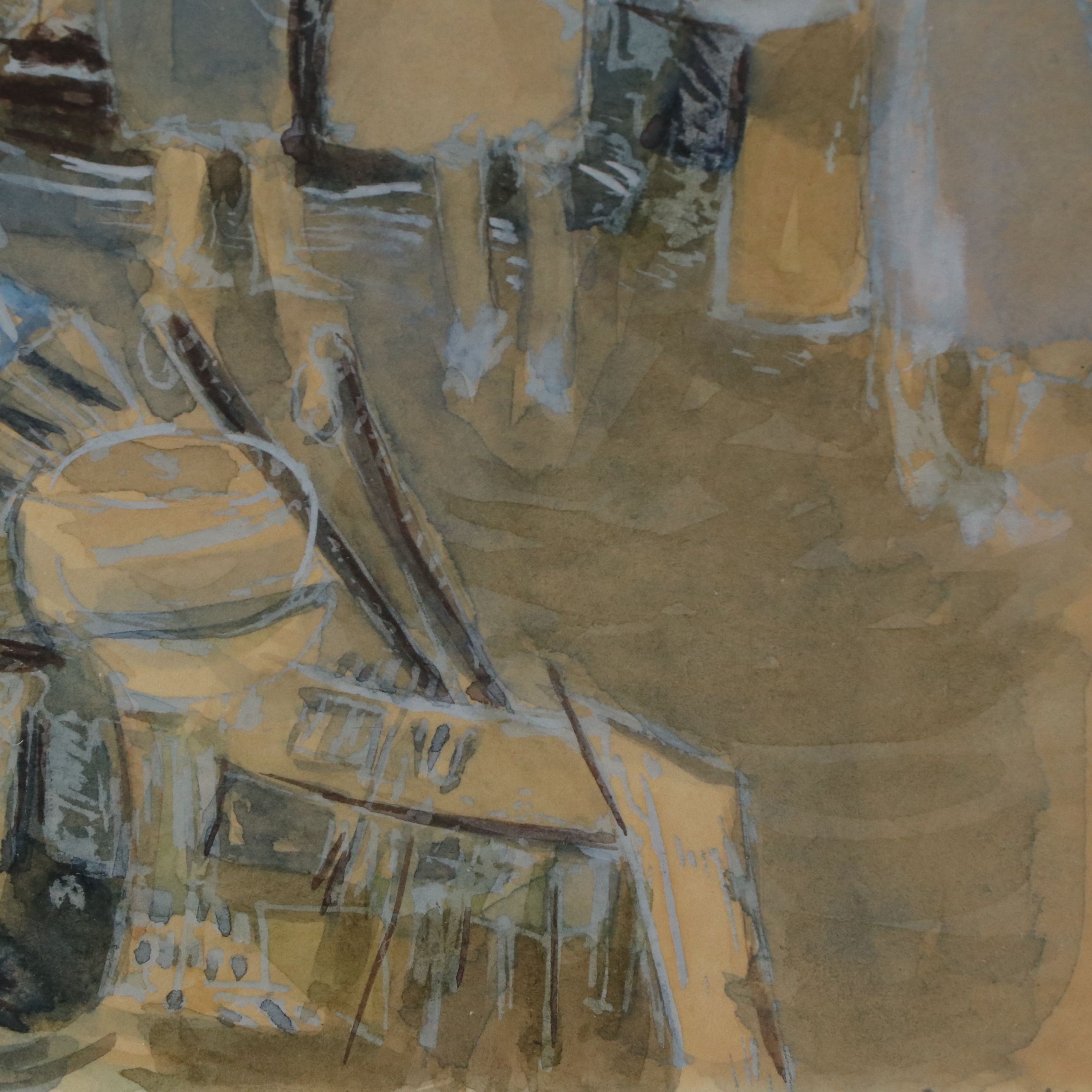 Annie Cardin Gouache Painting "Rue Mouffetard," 20th Century