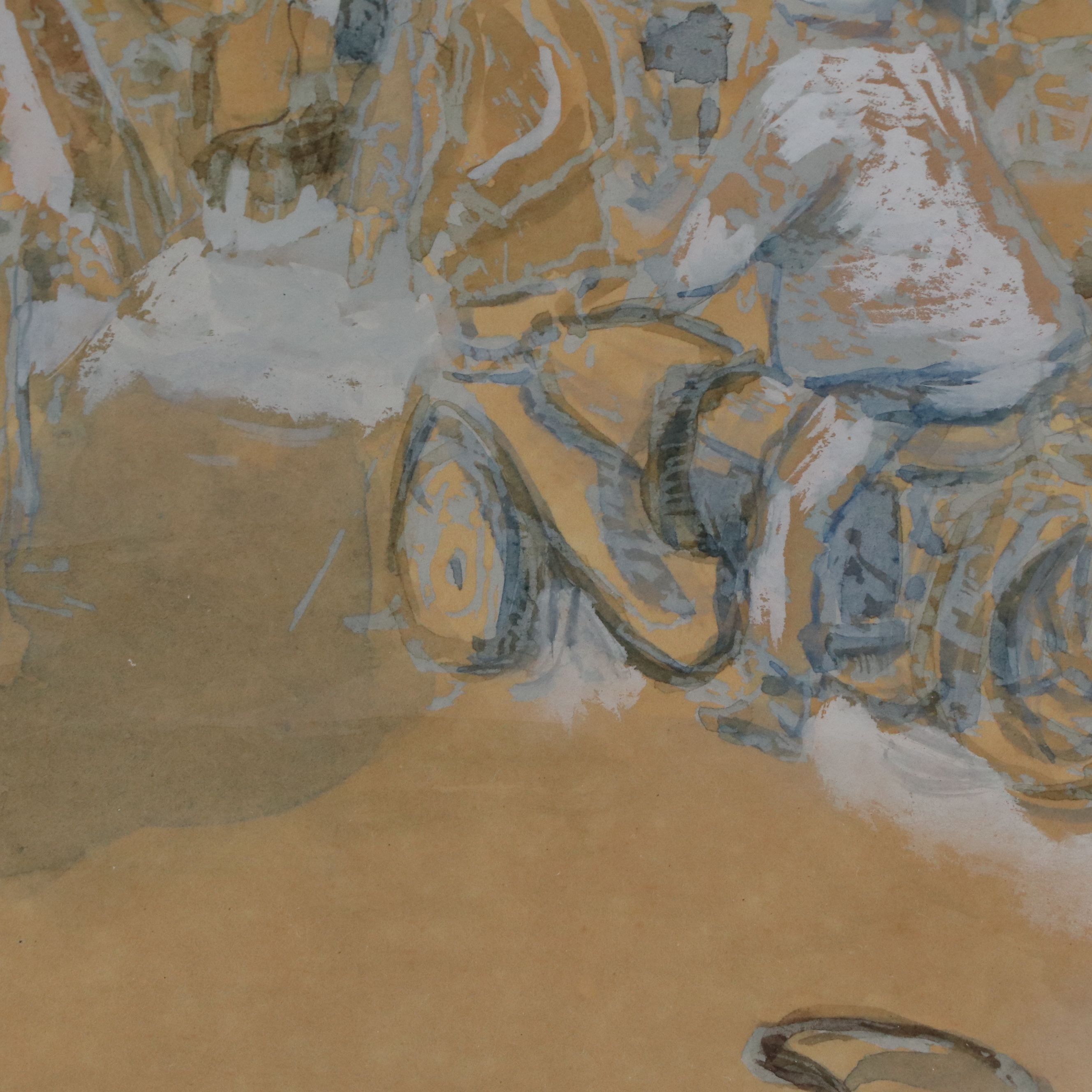 Annie Cardin Gouache Painting "Rue Mouffetard," 20th Century