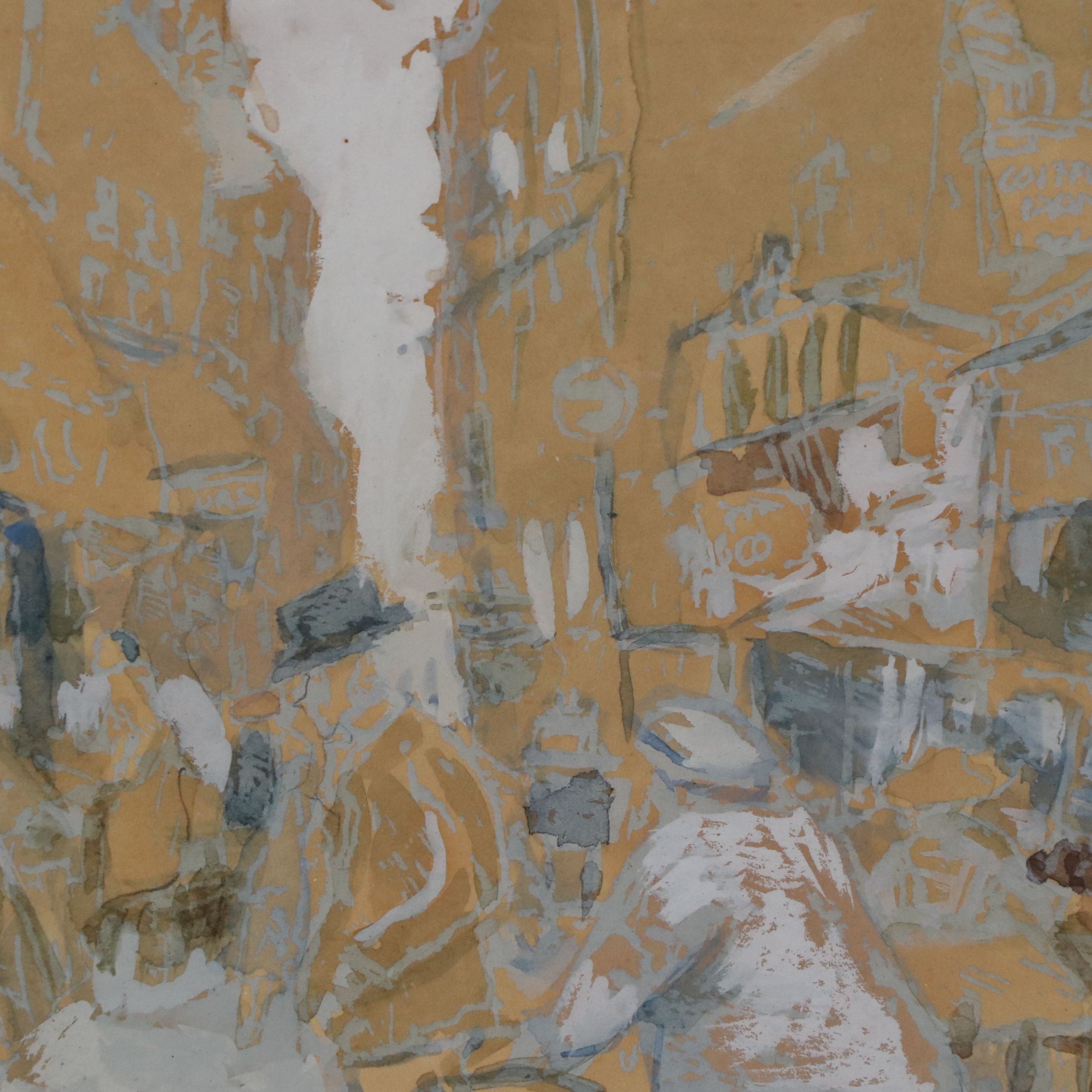 Annie Cardin Gouache Painting "Rue Mouffetard," 20th Century