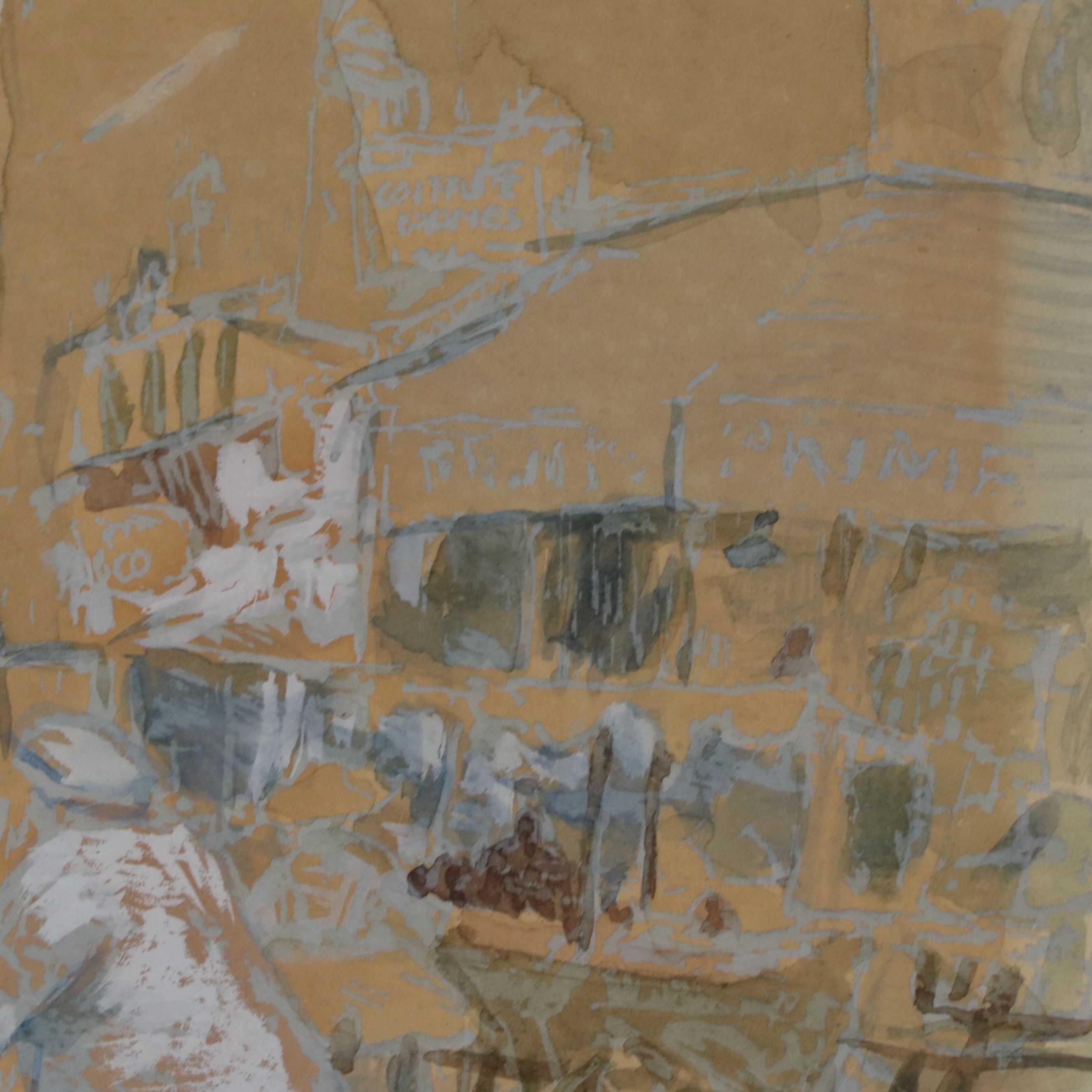 Annie Cardin Gouache Painting "Rue Mouffetard," 20th Century