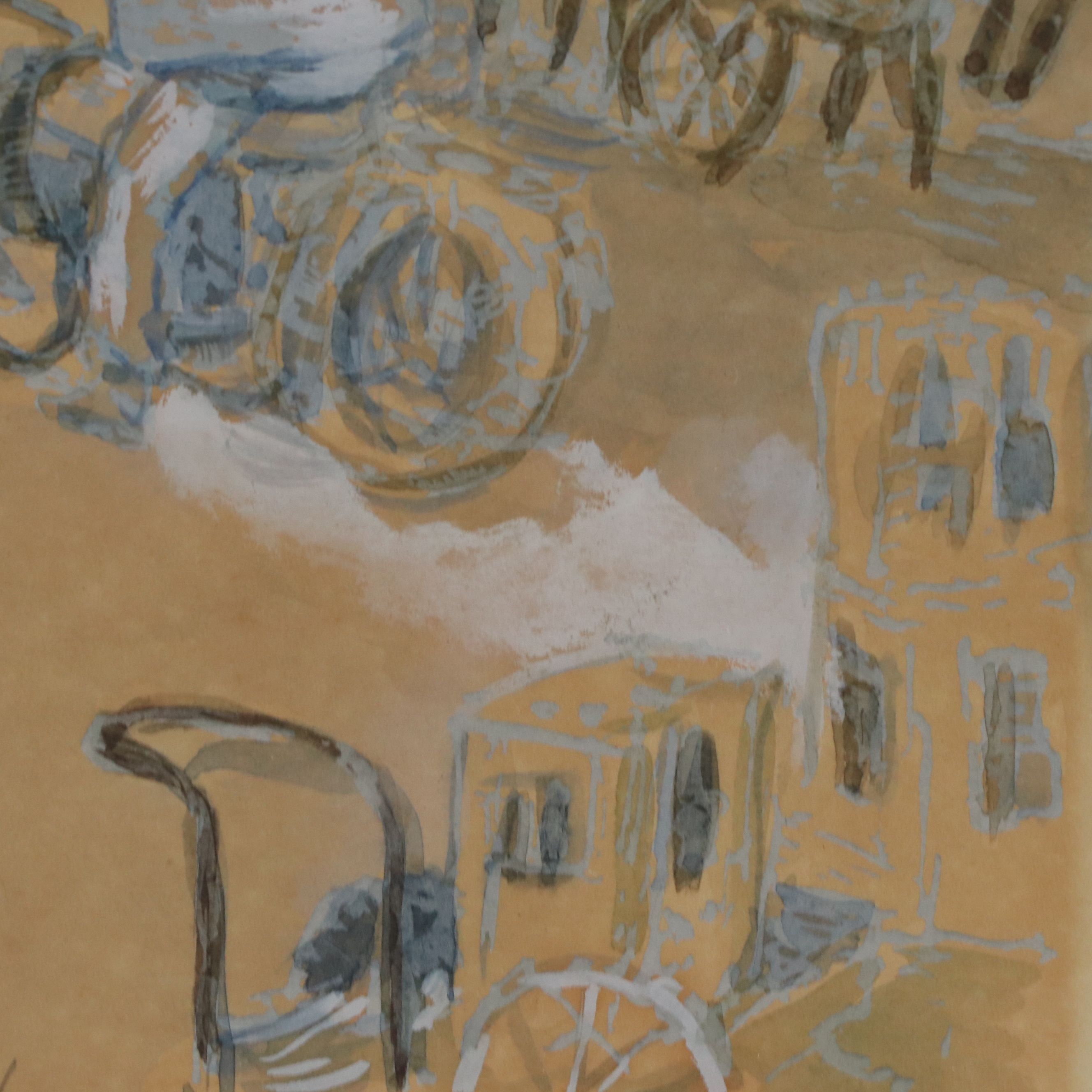 Annie Cardin Gouache Painting "Rue Mouffetard," 20th Century