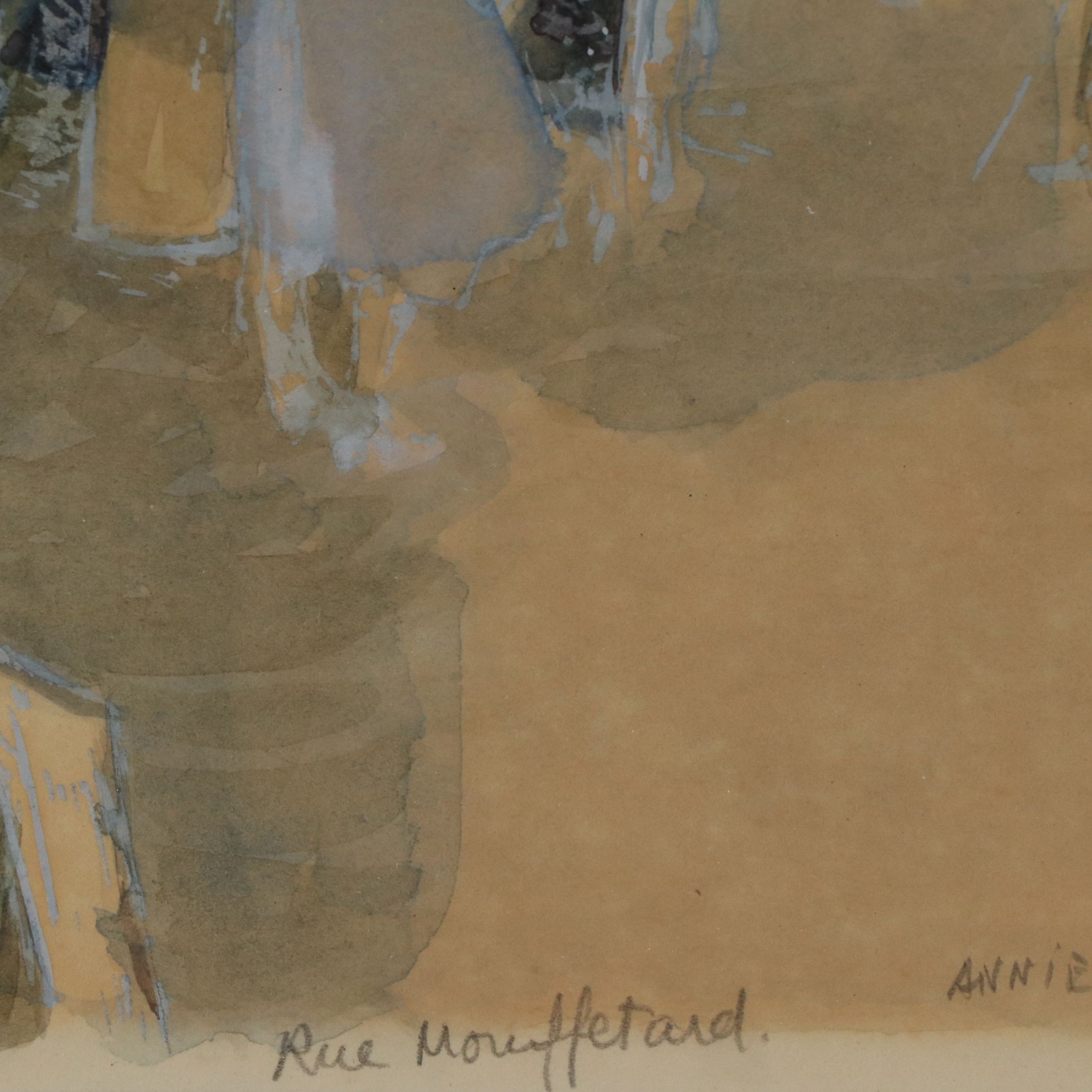 Annie Cardin Gouache Painting "Rue Mouffetard," 20th Century