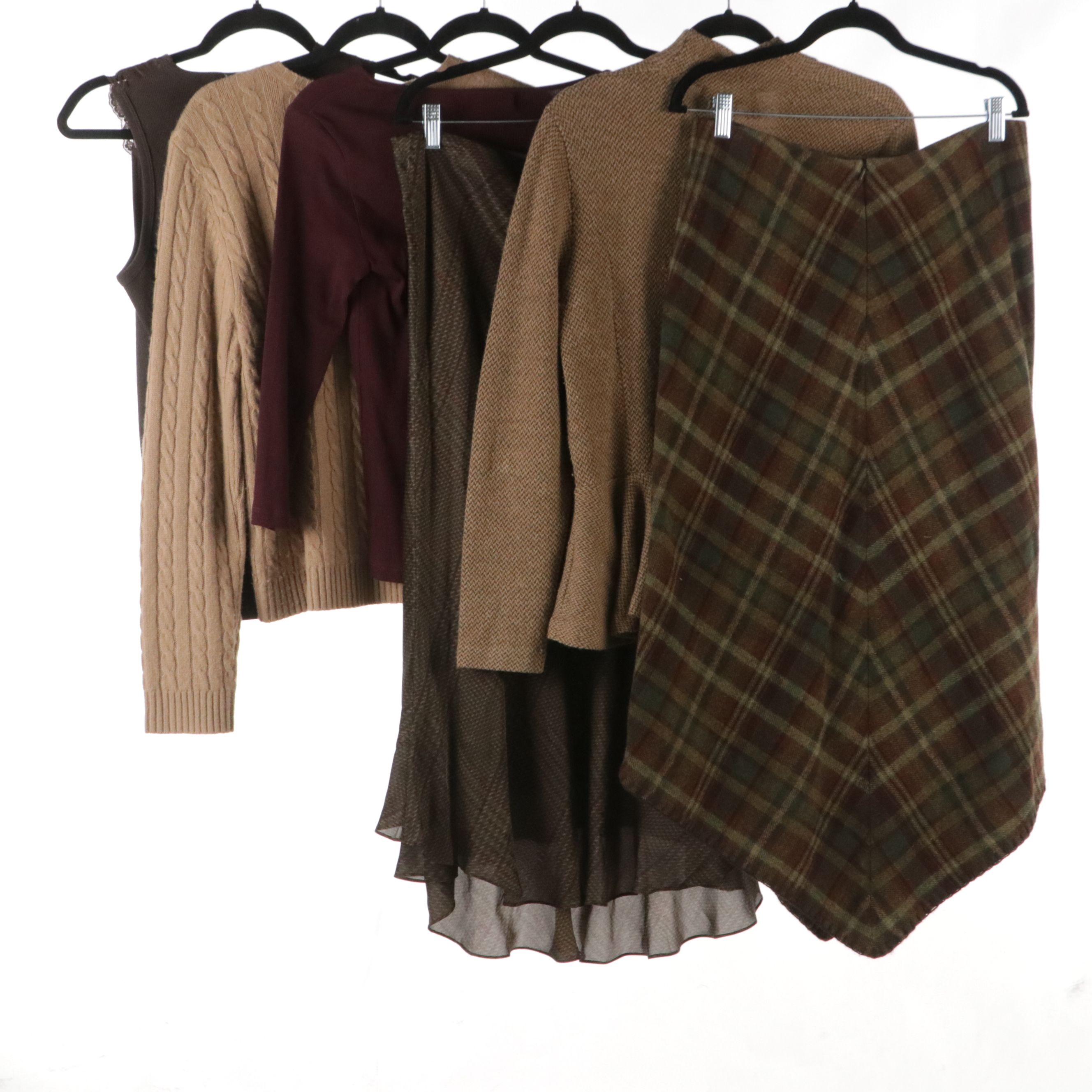 Lauren Ralph Lauren Plaid Silk Midi Skirt, Cashmere Knit Sweater, More Separates