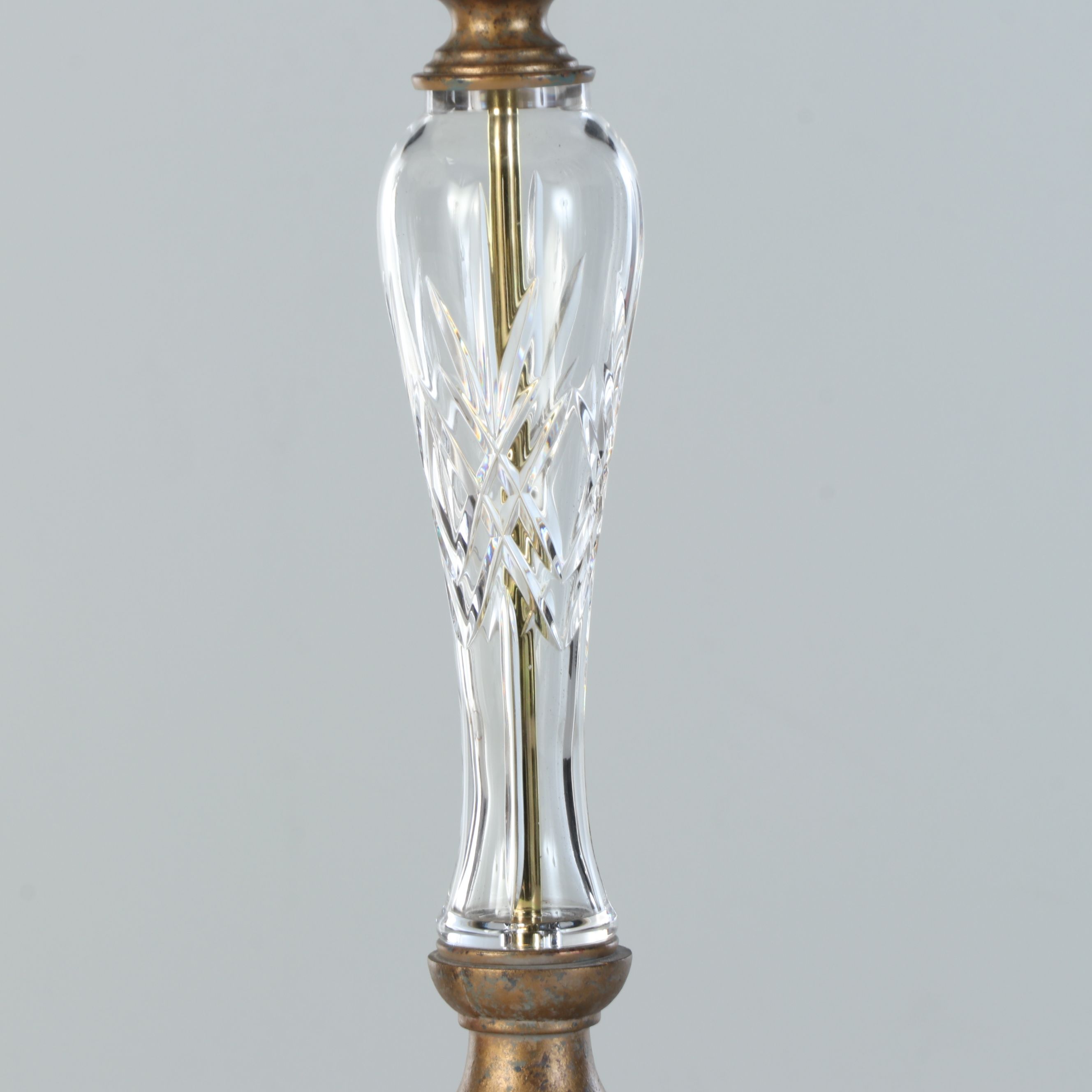 Neoclassical Style Gold Finish Metal and Crystal Table Lamps with Cotton Shades