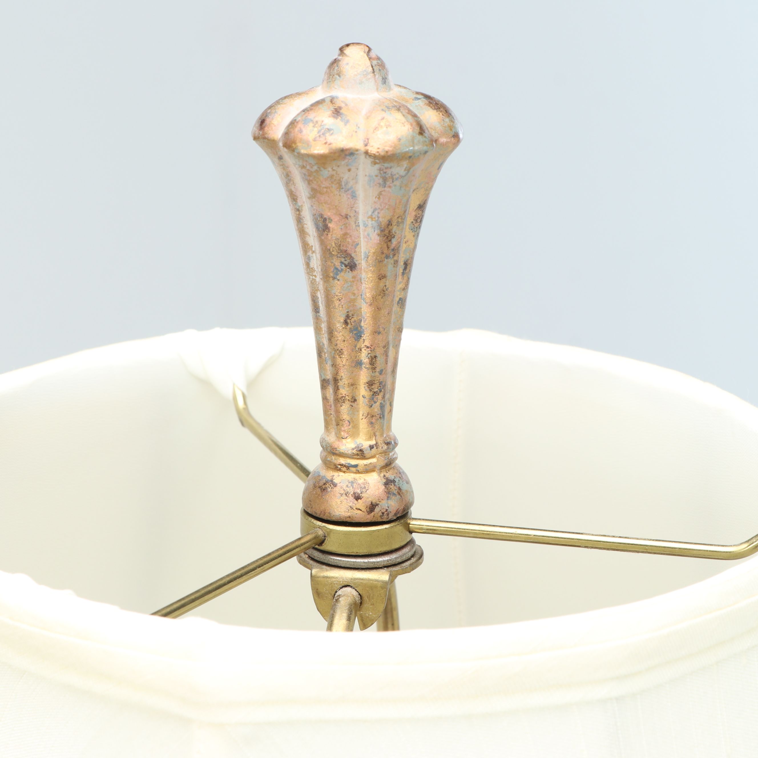 Neoclassical Style Gold Finish Metal and Crystal Table Lamps with Cotton Shades