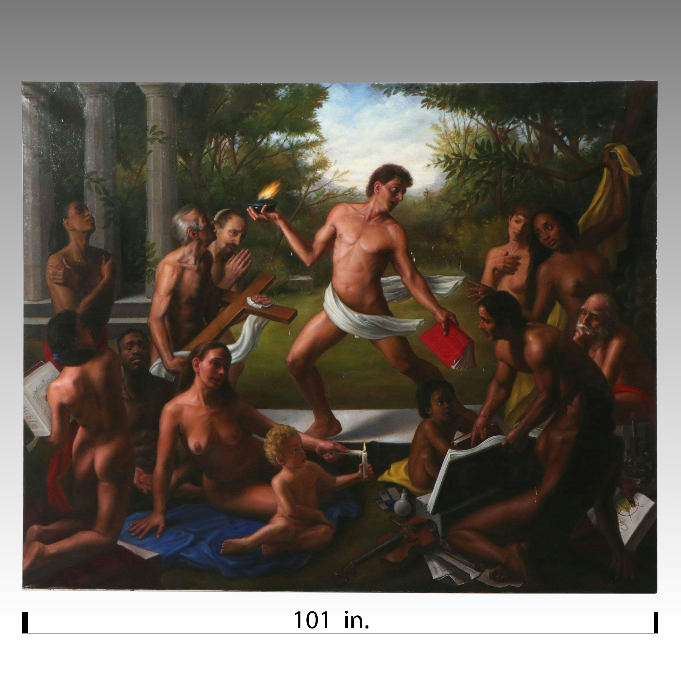 Bruno Surdo Monumental Allegorical Oil Painting of Nude Figures, 1996