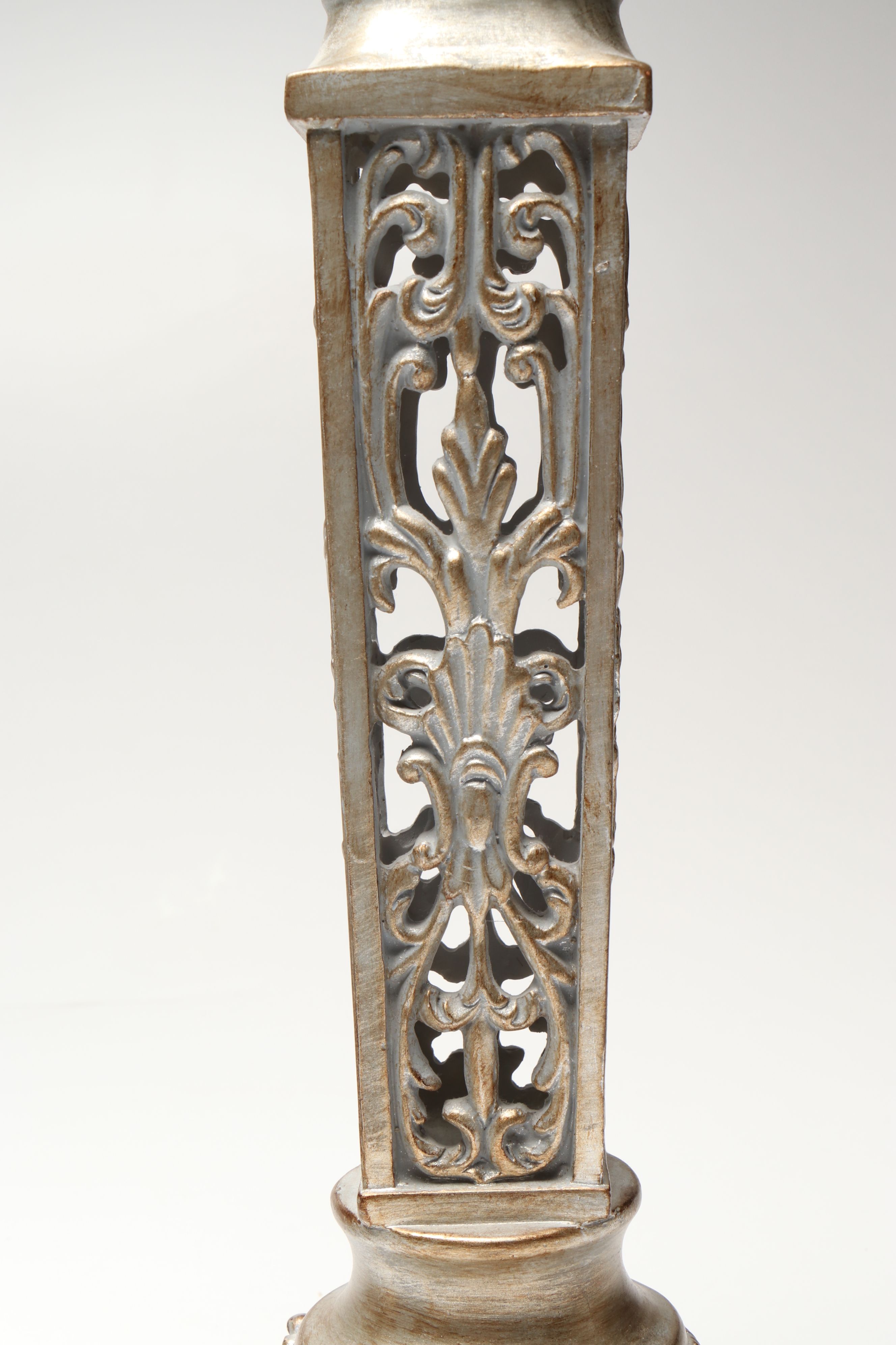 Contemporary Metallic Finish Resin Candle Holders with Lidded Orb and Platter