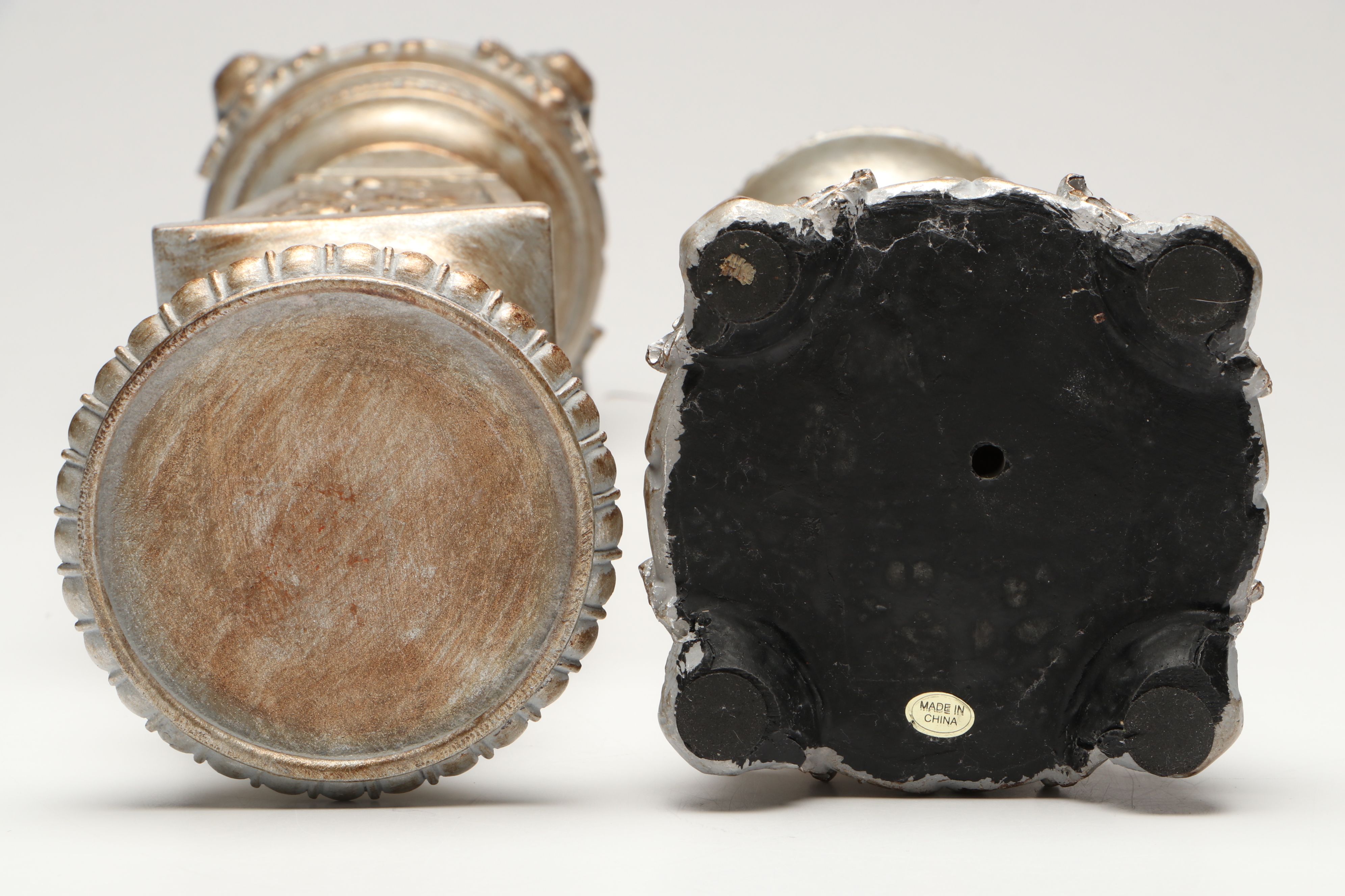 Contemporary Metallic Finish Resin Candle Holders with Lidded Orb and Platter