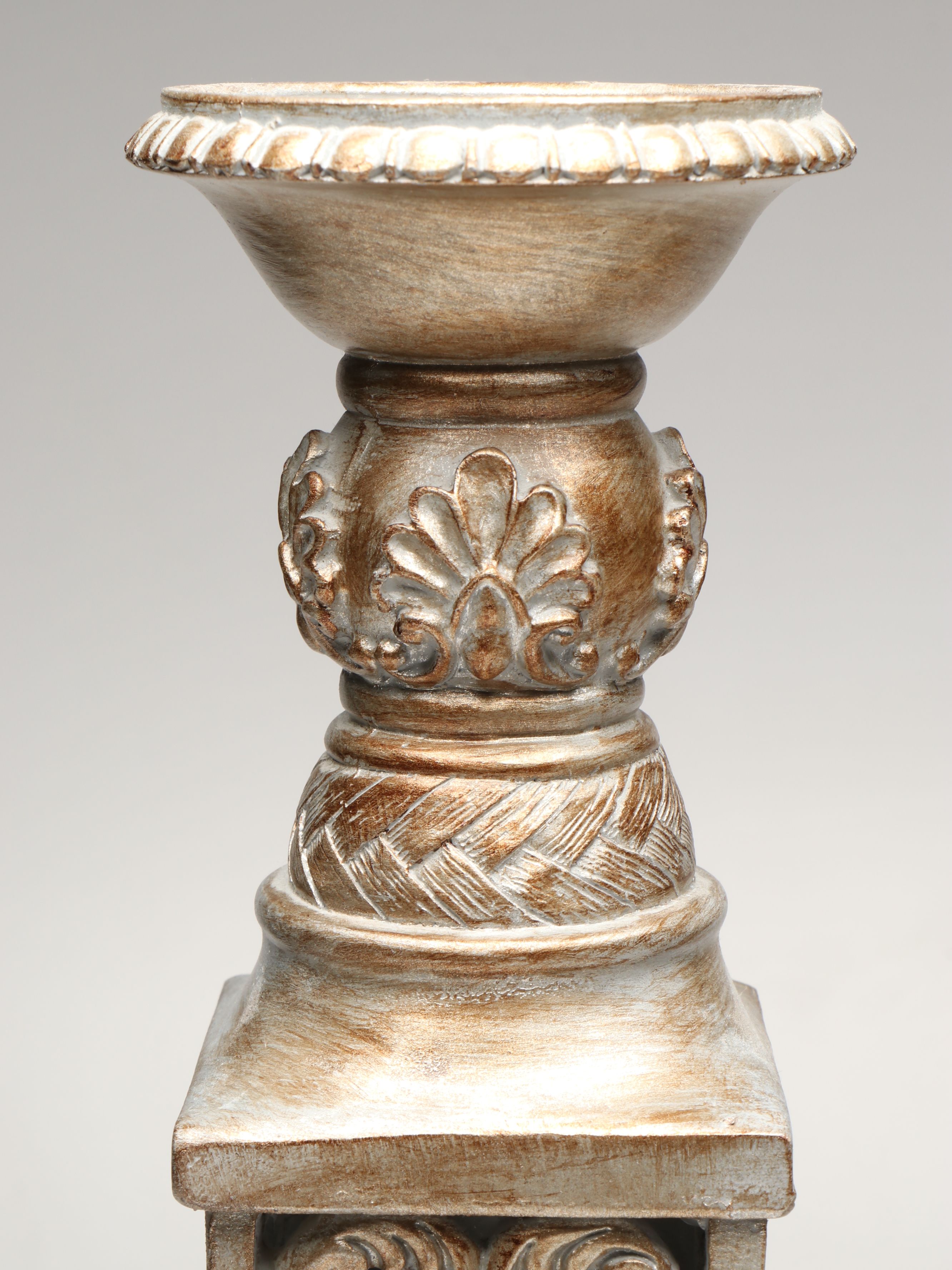 Contemporary Metallic Finish Resin Candle Holders with Lidded Orb and Platter