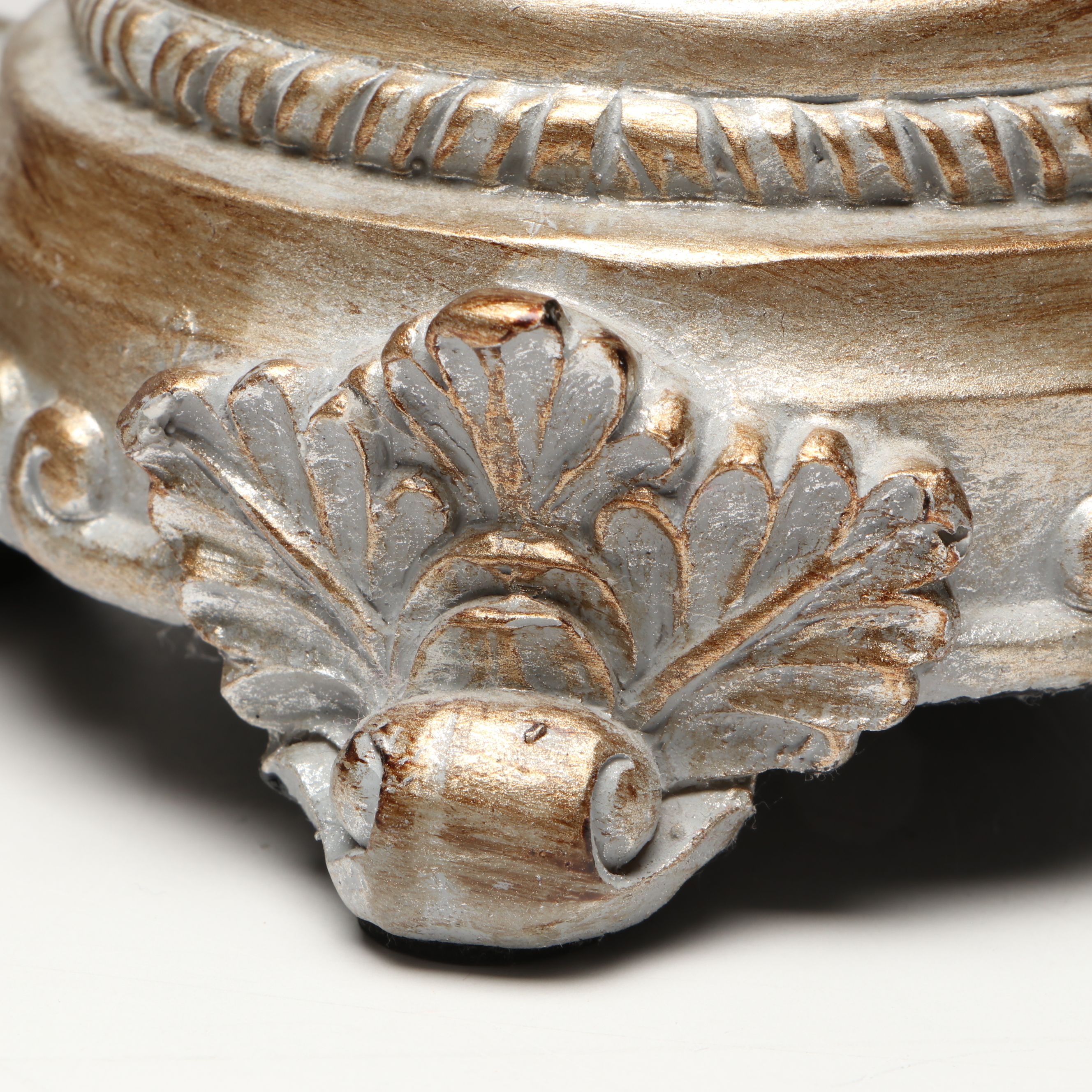 Contemporary Metallic Finish Resin Candle Holders with Lidded Orb and Platter