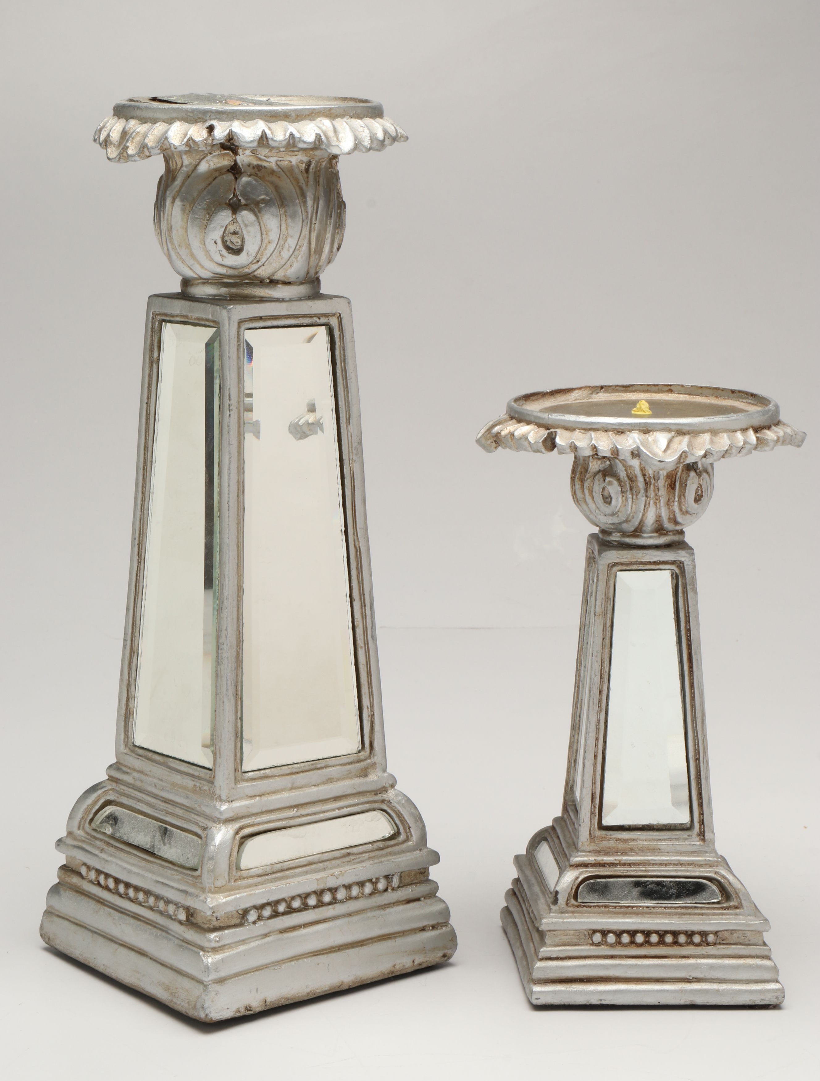 Contemporary Metallic Finish Resin Candle Holders with Lidded Orb and Platter