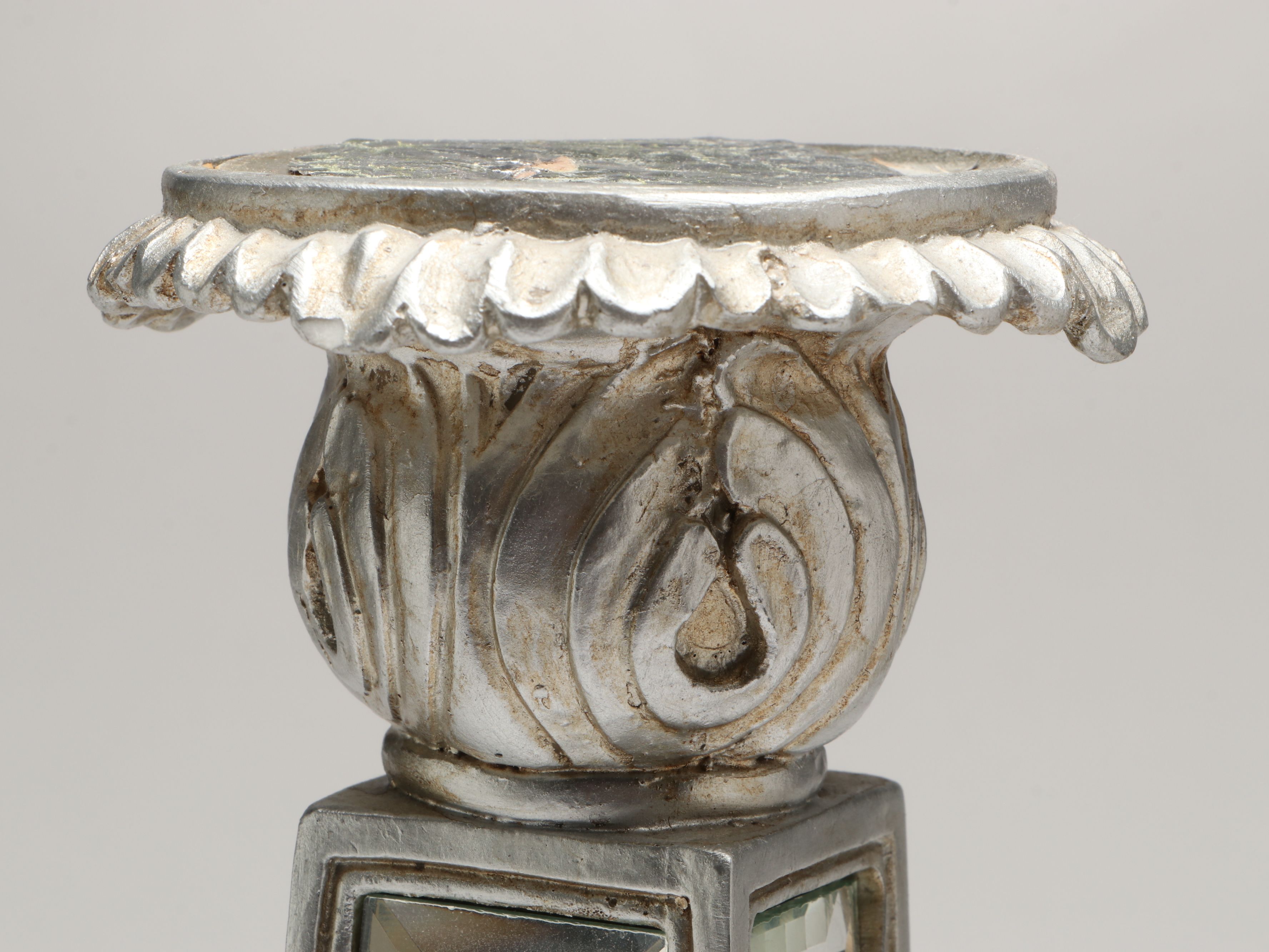 Contemporary Metallic Finish Resin Candle Holders with Lidded Orb and Platter