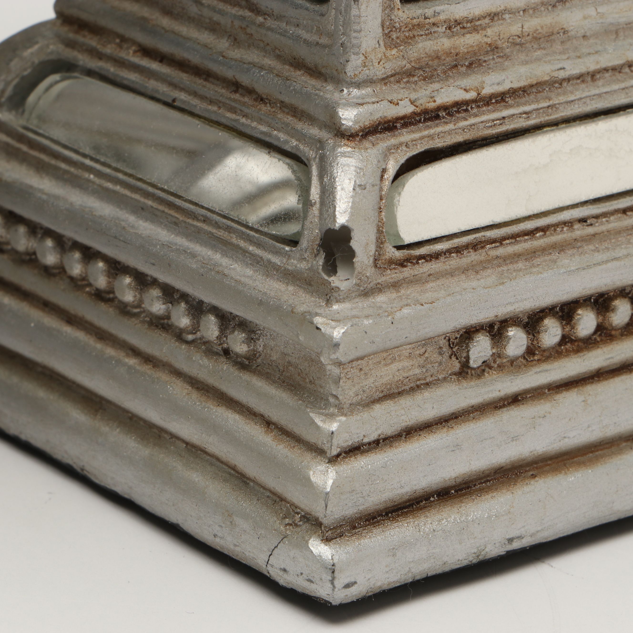 Contemporary Metallic Finish Resin Candle Holders with Lidded Orb and Platter